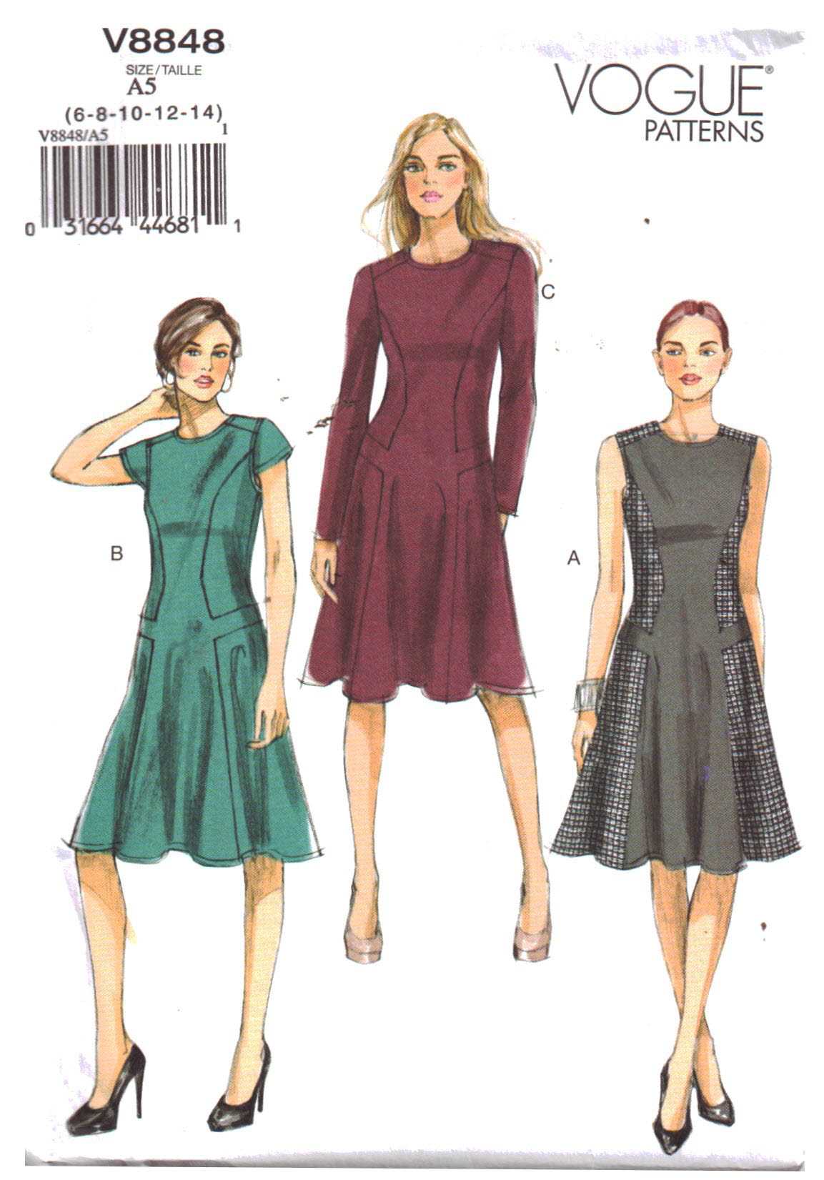 Vogue V8848 Dress Size: A5 6-14 Uncut Sewing Pattern