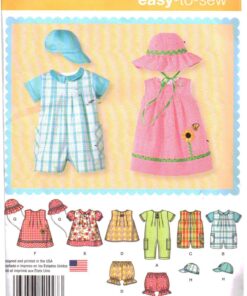 Simplicity 1447 Infants Romper, Dress, Top, Panties, Hat Size: XXS-L Uncut Sewing Pattern