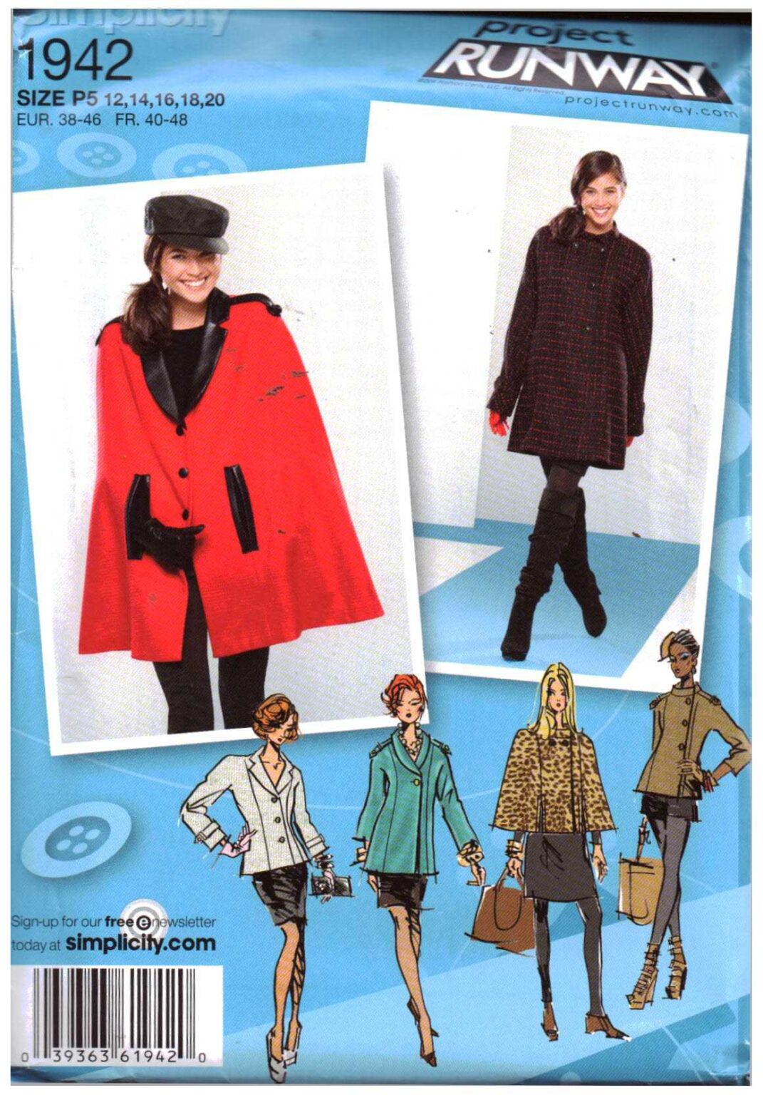 Simplicity 1942 Jacket, Coat, Cape Size: P5 12-20 Uncut Sewing Pattern