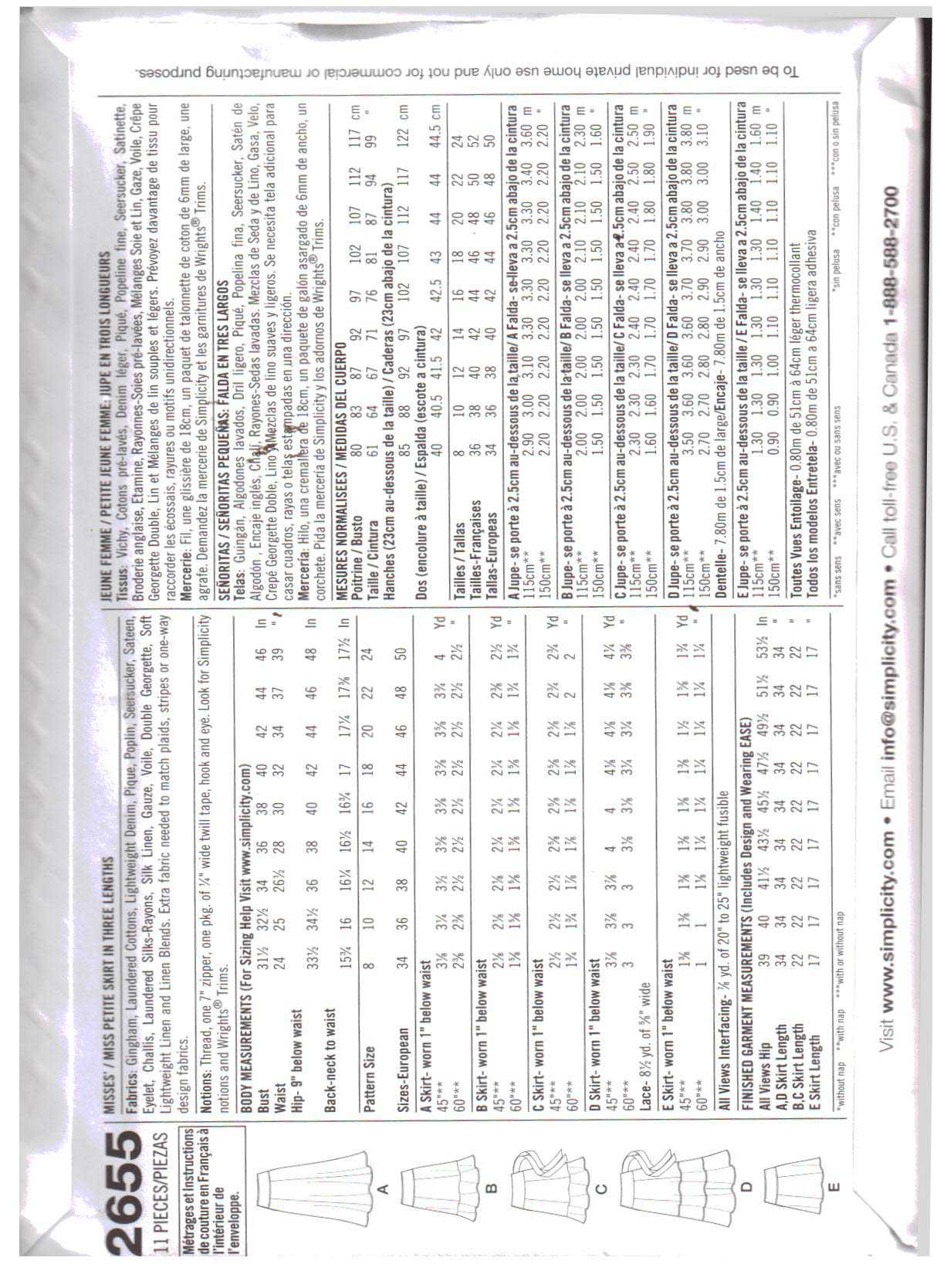 Simplicity 2655 Skirts Size: K5 8-16 Uncut Sewing Pattern - Image 2