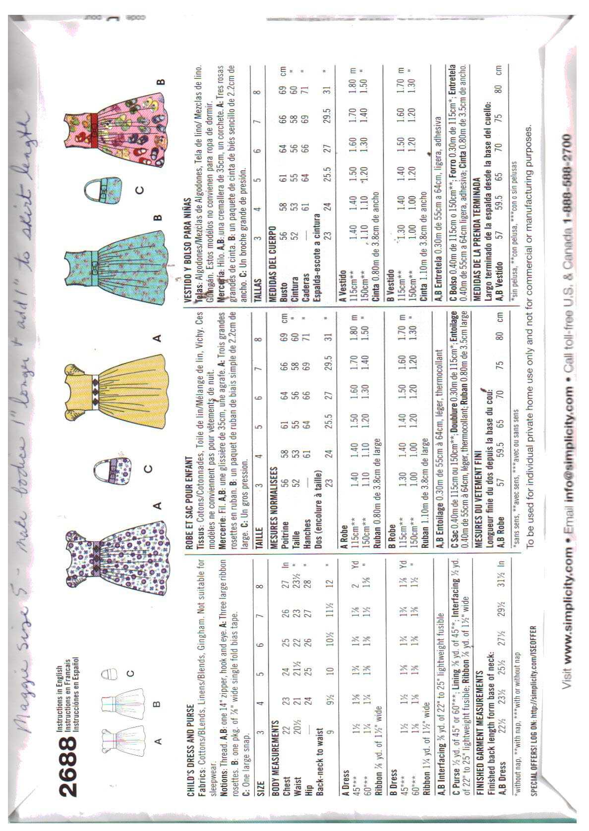 Simplicity 2688 Girl's Dress, Purse Size: A 3-8 Uncut Sewing Pattern - Image 2