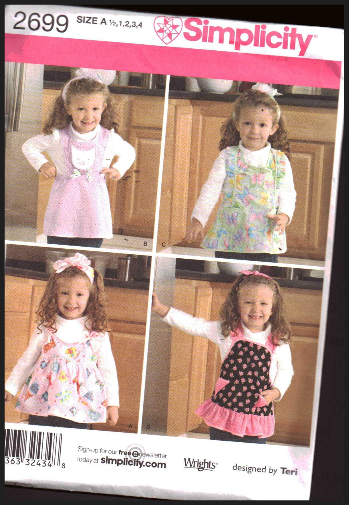 Simplicity 2699 Toddlers' Apron Size: A 0.5-4 Uncut Sewing Pattern
