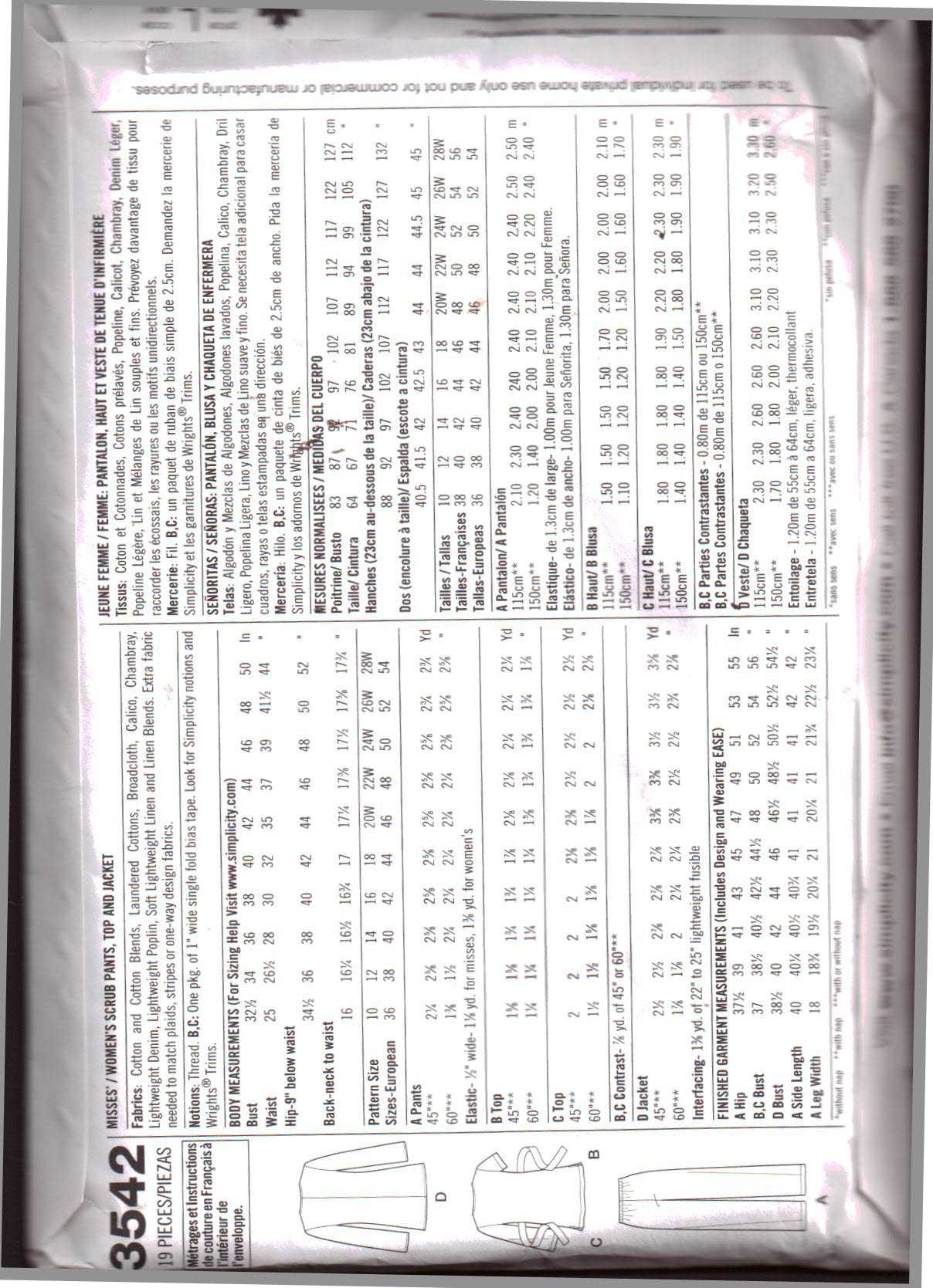 Simplicity 3542 Scrubs - Pants, Top, Jacket Size: AA 10-18 Uncut Sewing Pattern - Image 2
