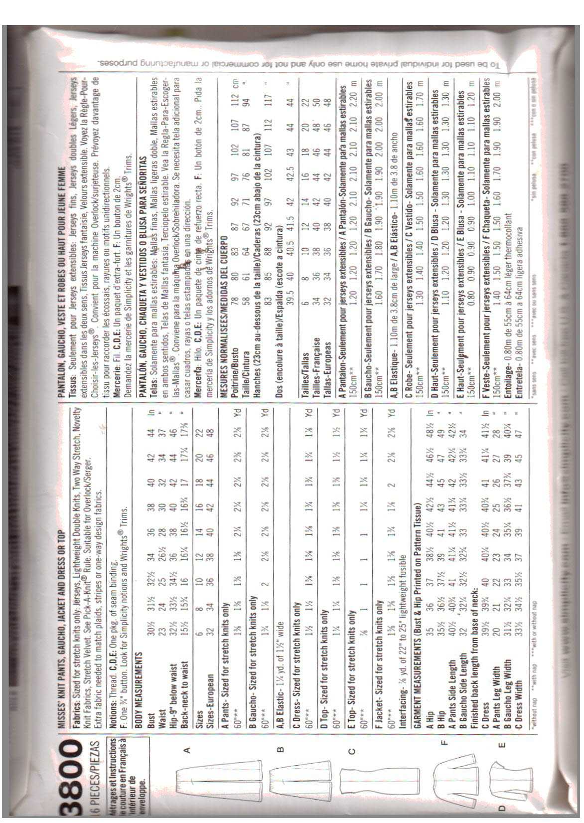 Simplicity 3800 Pants, Gaucho, Jacket, Dress, Top Size: R5 14-22 Uncut Sewing Pattern - Image 2