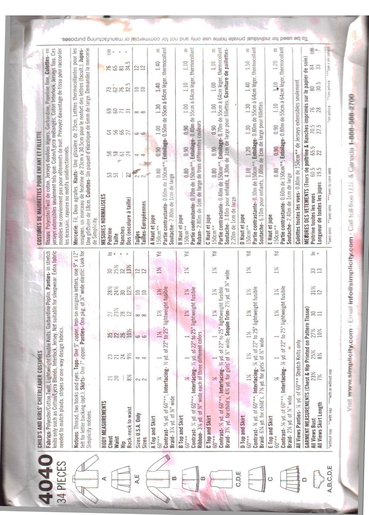 Simplicity 4040 Girl's Cheerleader Costume Size: AA 2-4-6 Uncut Sewing Pattern - Image 2