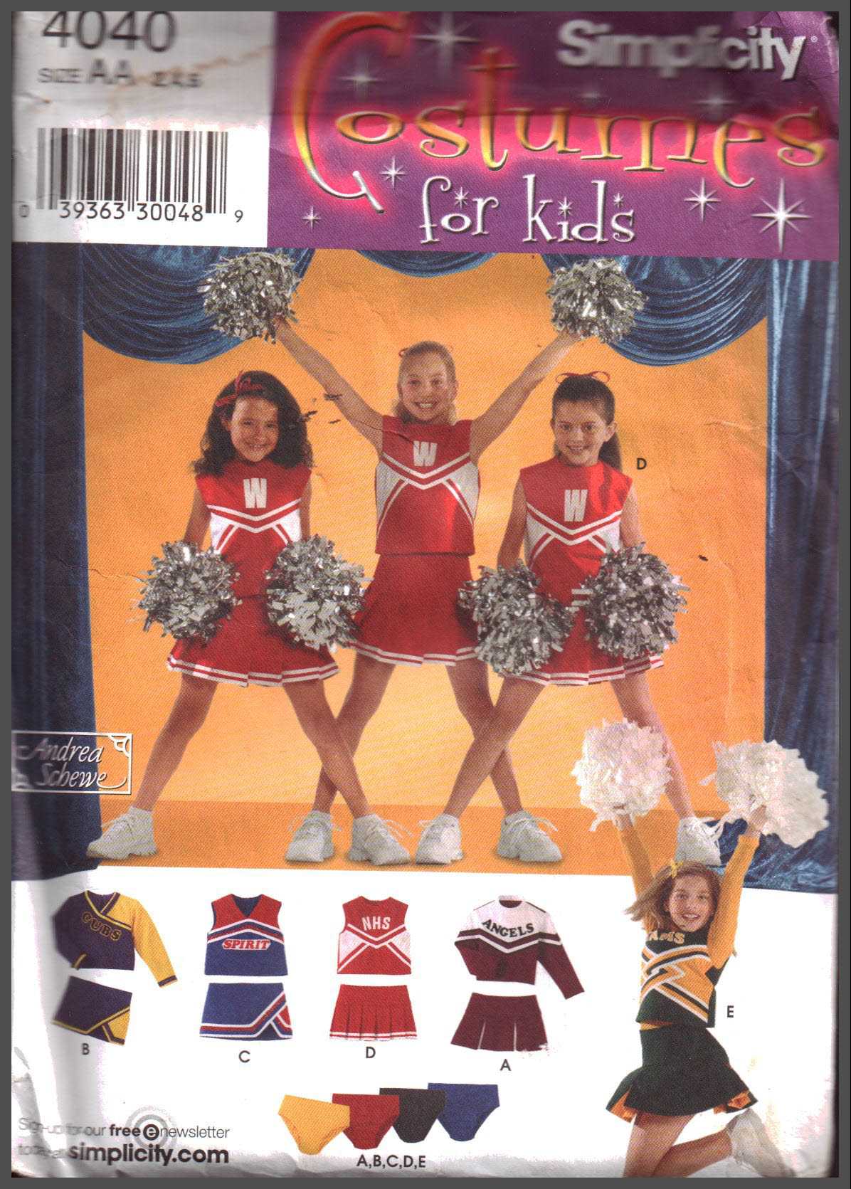 Simplicity 4040 Girl's Cheerleader Costume Size: AA 2-4-6 Uncut Sewing Pattern