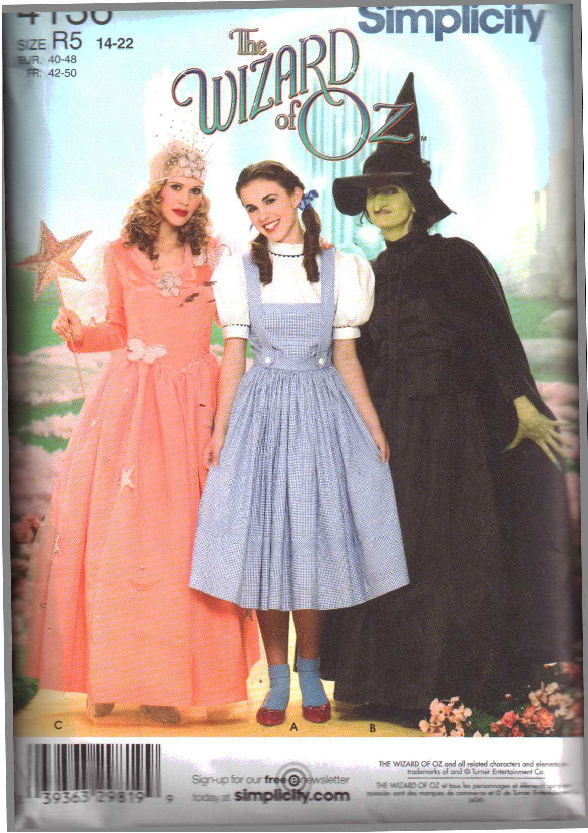 Simplicity 4136 Adult Costume - Wizard of Oz Size: R5 14-22 Used Sewing Pattern