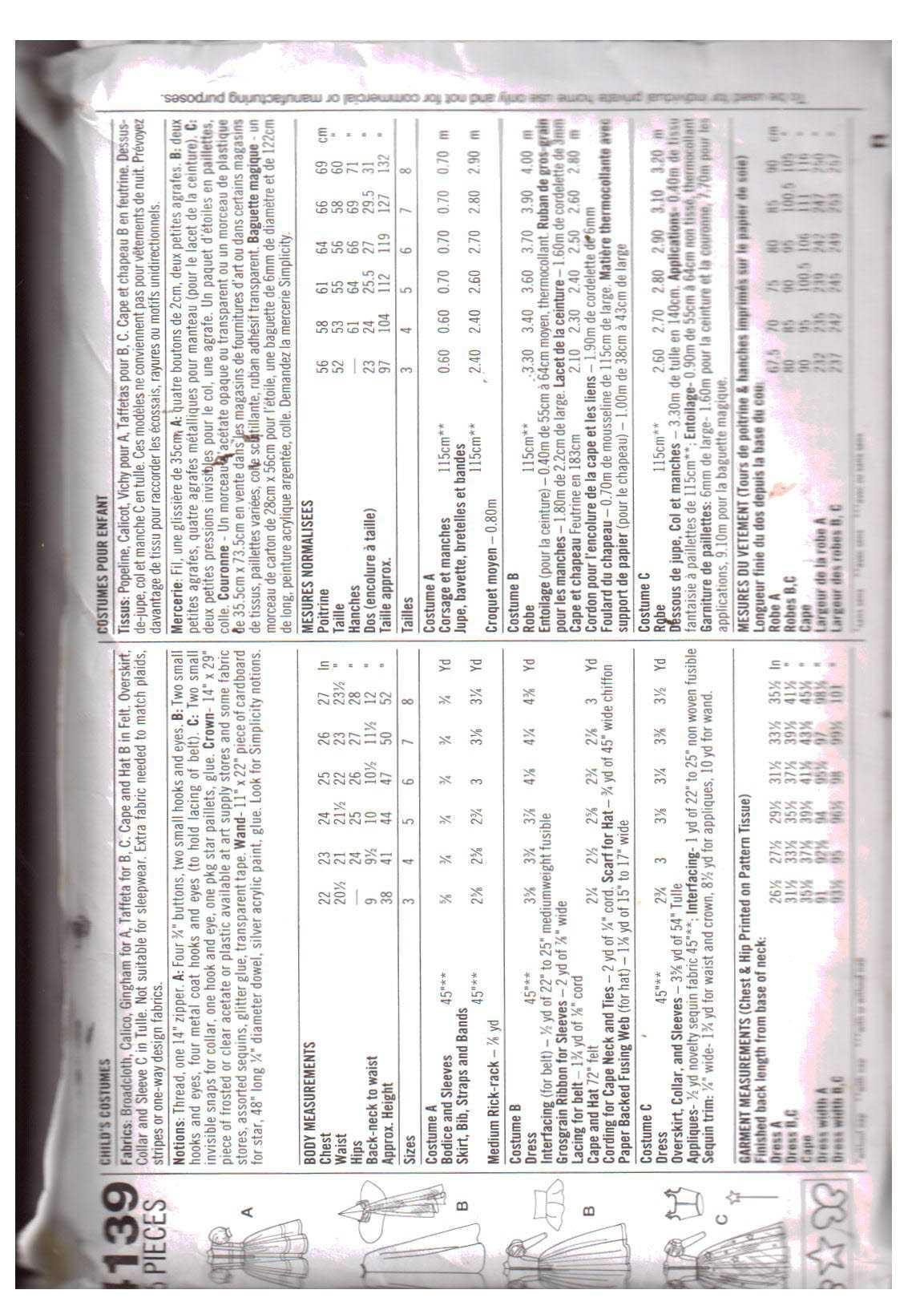 Simplicity 4139 Girl's Costume - Wizard of Oz Size: A 3-8 Used Sewing Pattern - Image 2