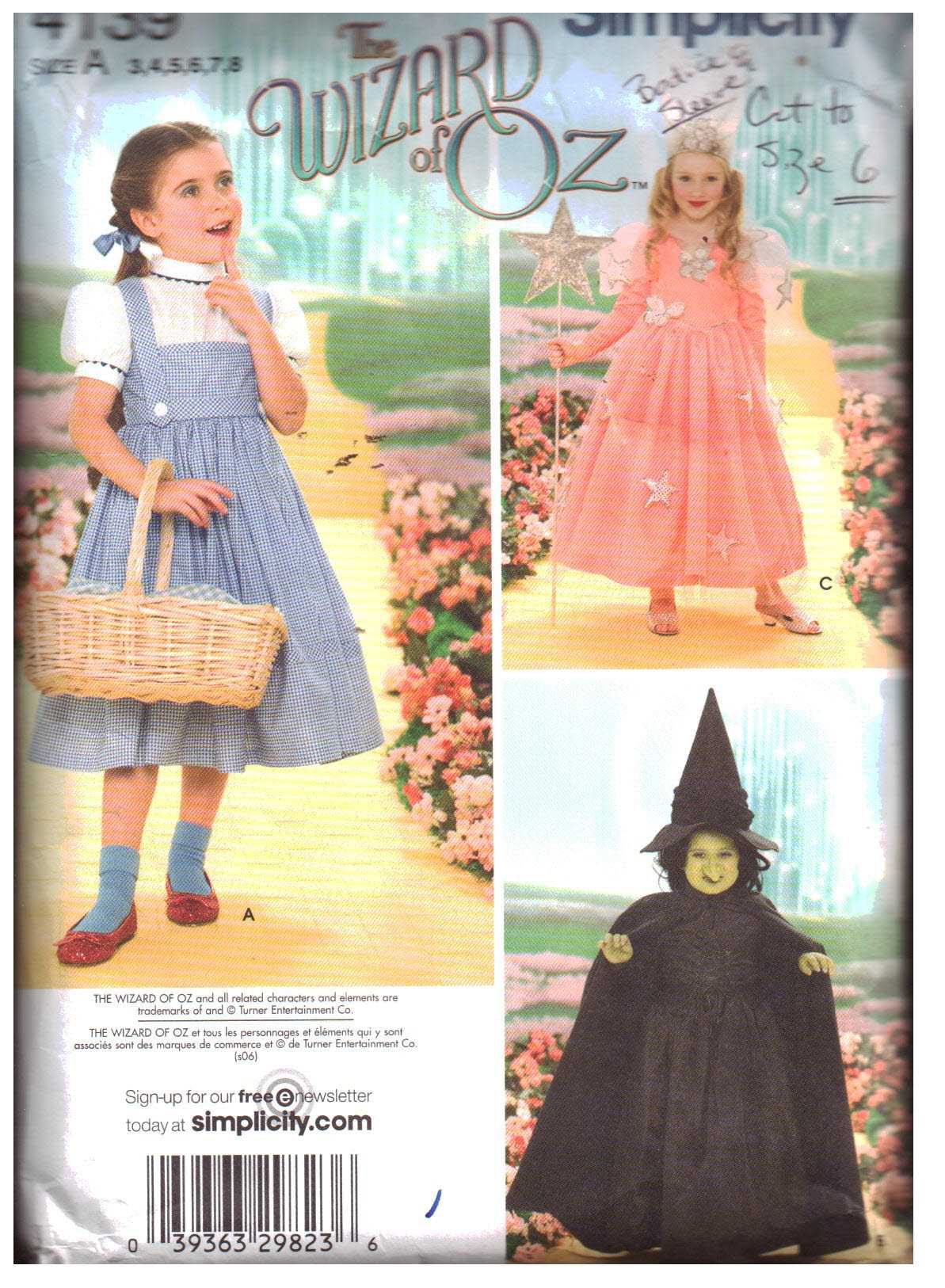 Simplicity 4139 Girl's Costume - Wizard of Oz Size: A 3-8 Used Sewing Pattern