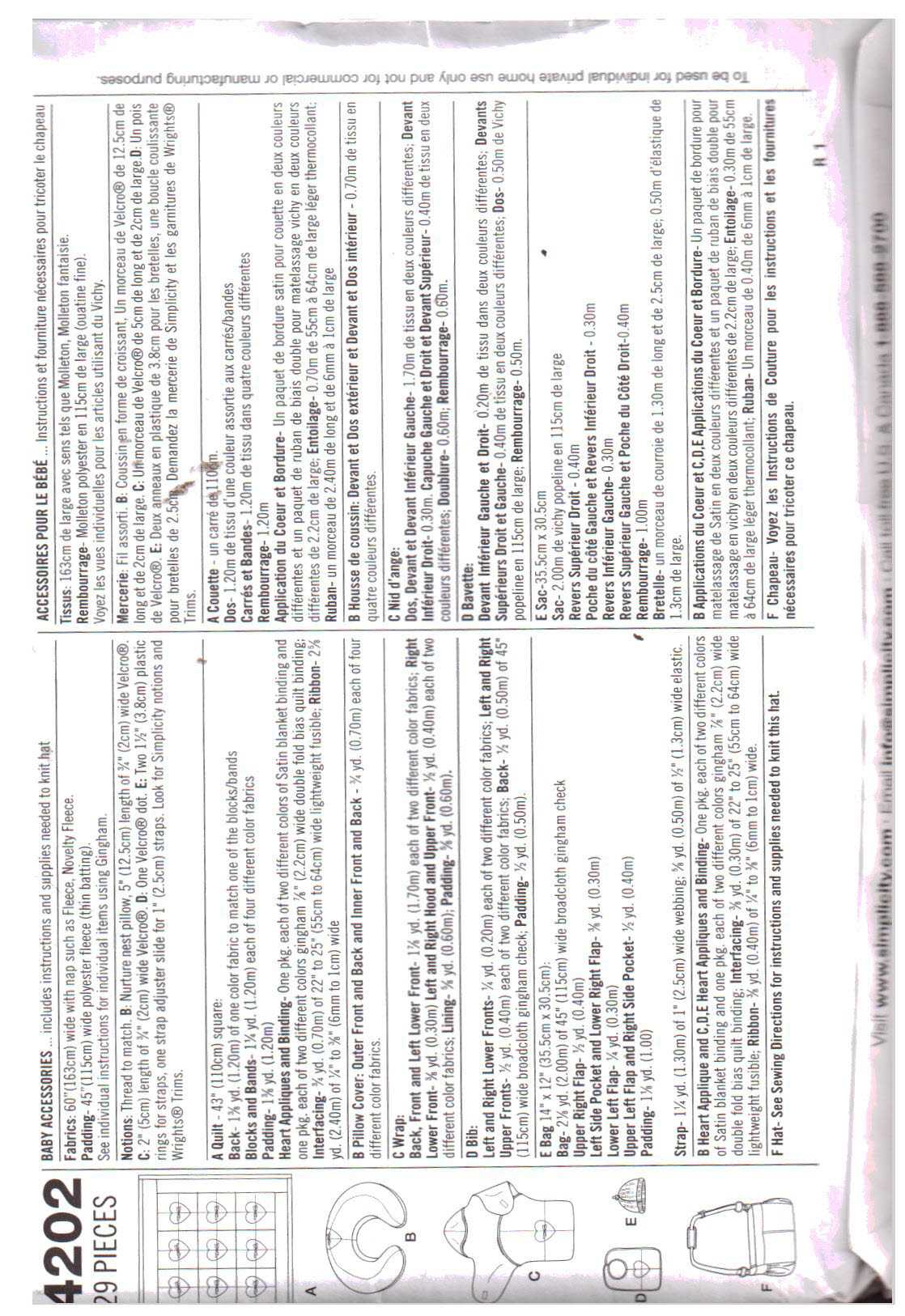 Simplicity 4202 Baby Accessories - Quilt, Pillow Cover, Wrap, Bib, Bag Size: One Uncut Sewing Pattern - Image 2