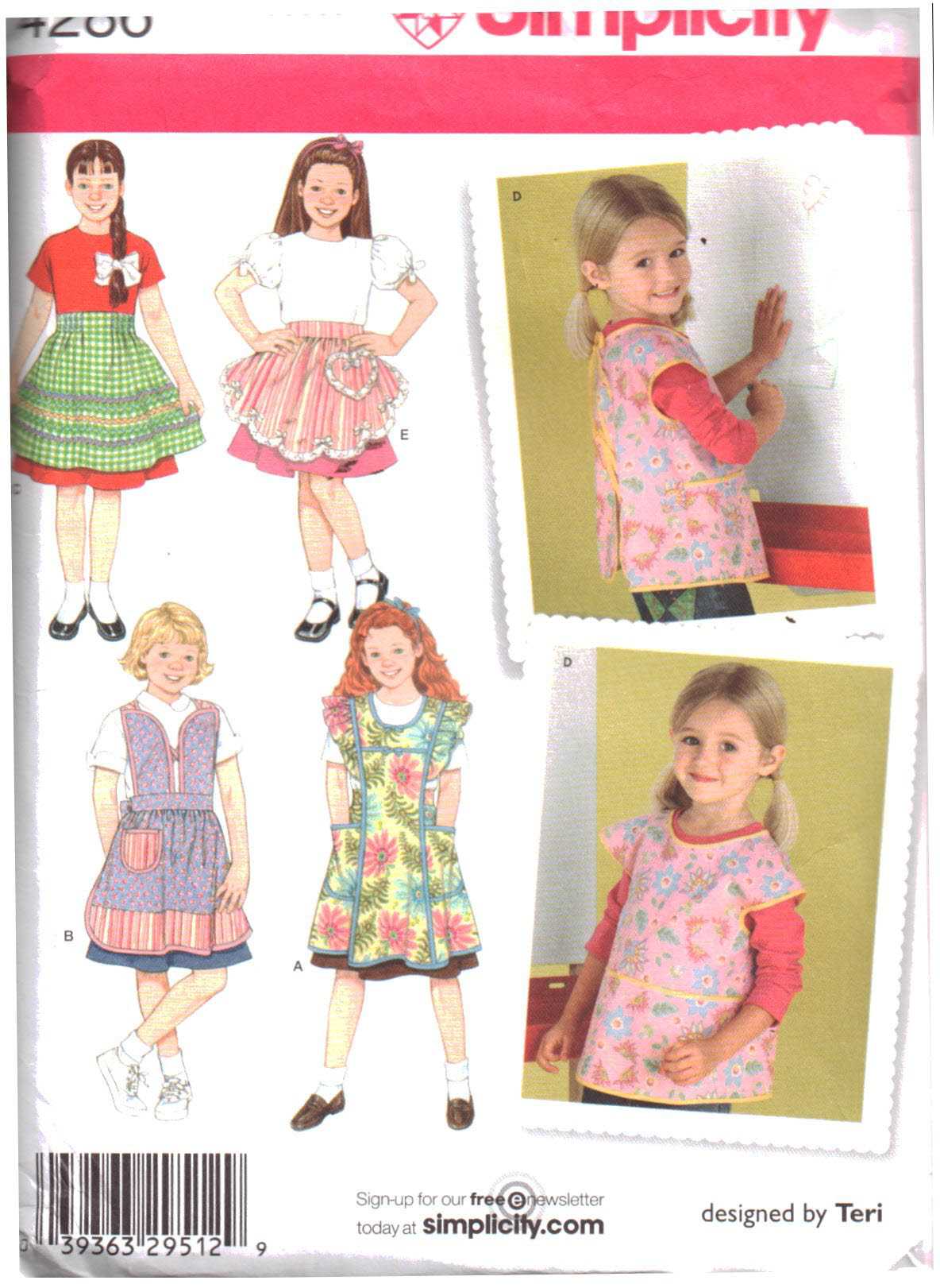 Simplicity 4286 Girls' Aprons Size: A 3-8 Used Sewing Pattern