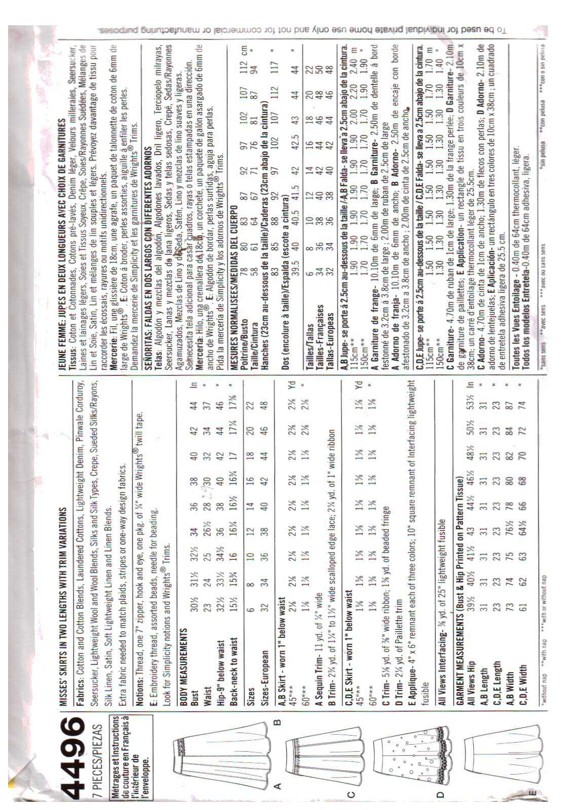 Simplicity 4496 Skirt Size: H5 6-14 Used Sewing Pattern - Image 2