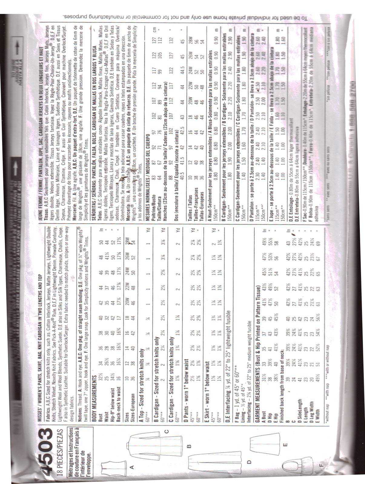 Simplicity 4503 Pants, Skirts, Bag, Cardigan, Top Size: AA 10-18 Used Sewing Pattern - Image 2