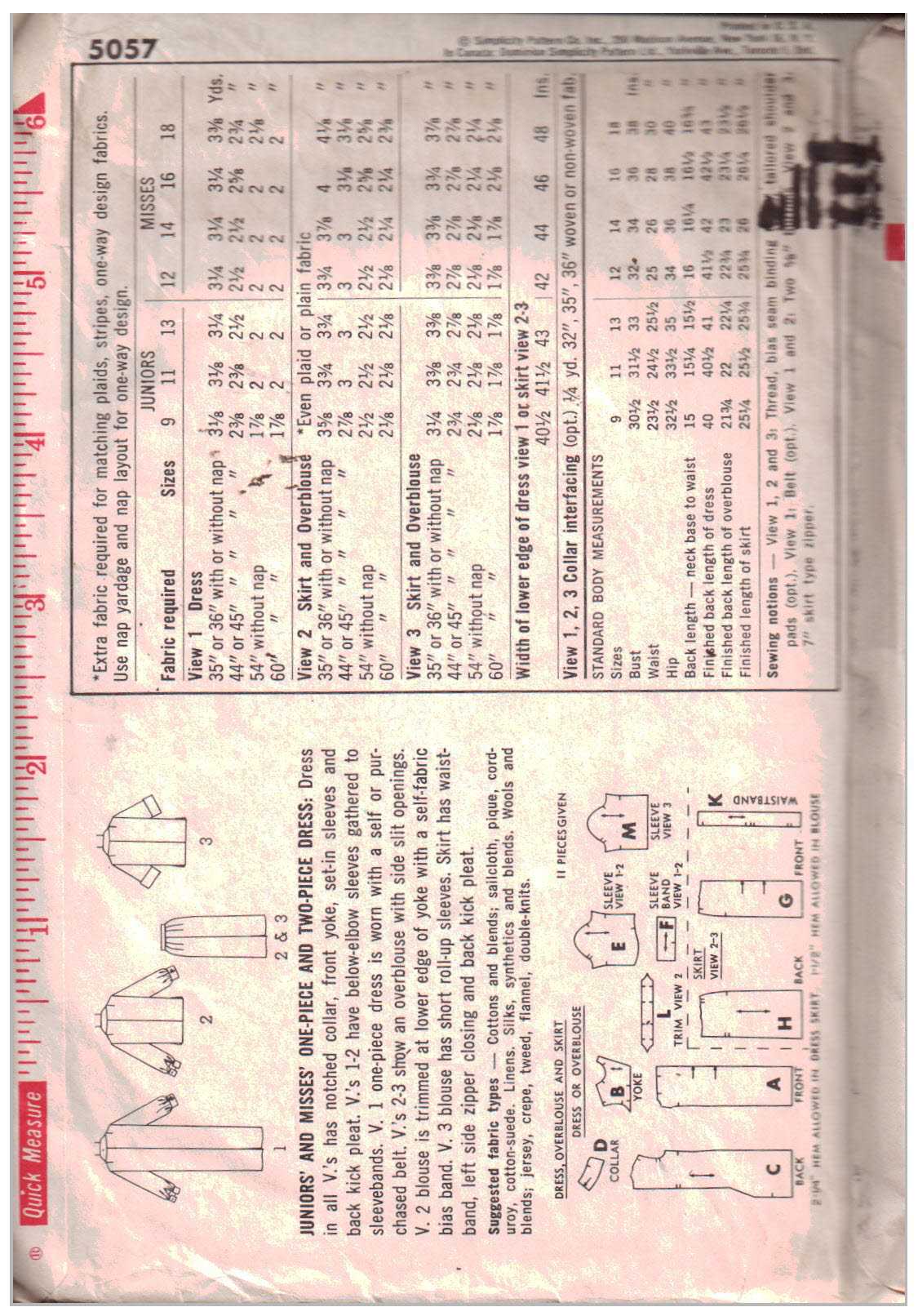 Simplicity 5057 Dress, Top, Skirt Size: 11 Bust 31.5 Used Sewing Pattern - Image 2