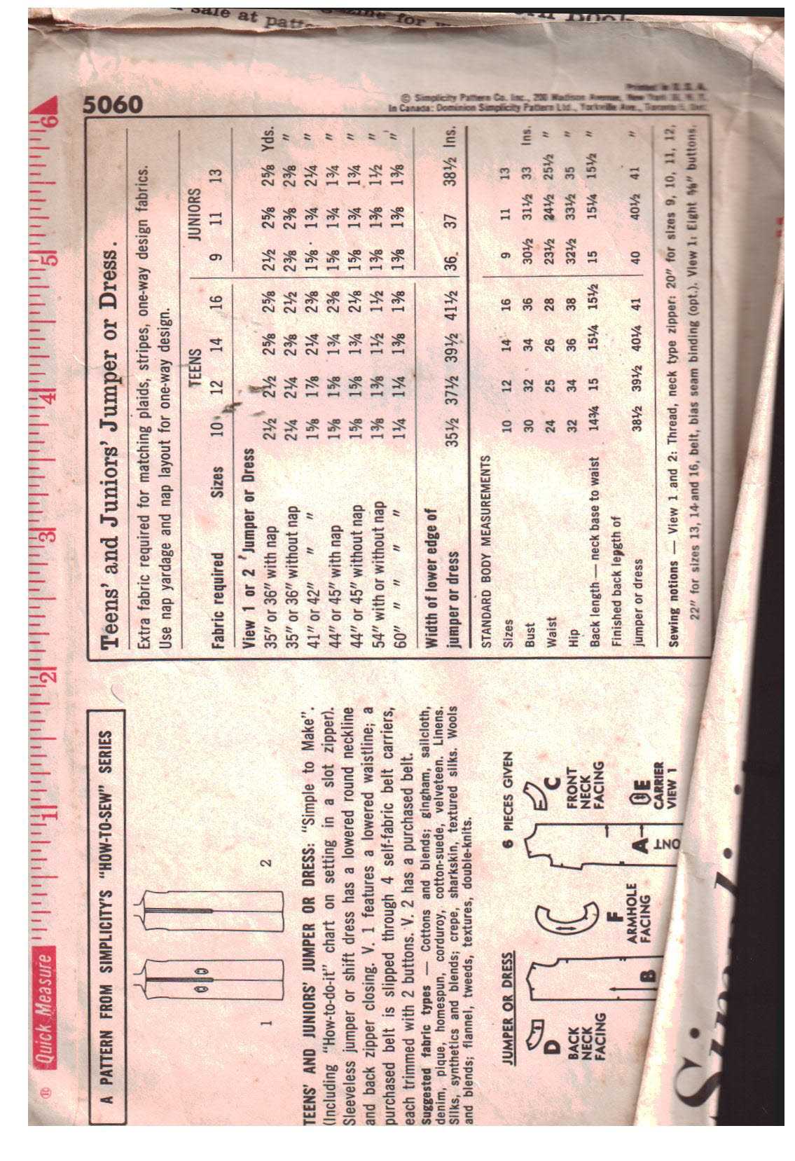 Simplicity 5060 Jumper, Dress Size: 11 Bust 31.5 Used Sewing Pattern - Image 2