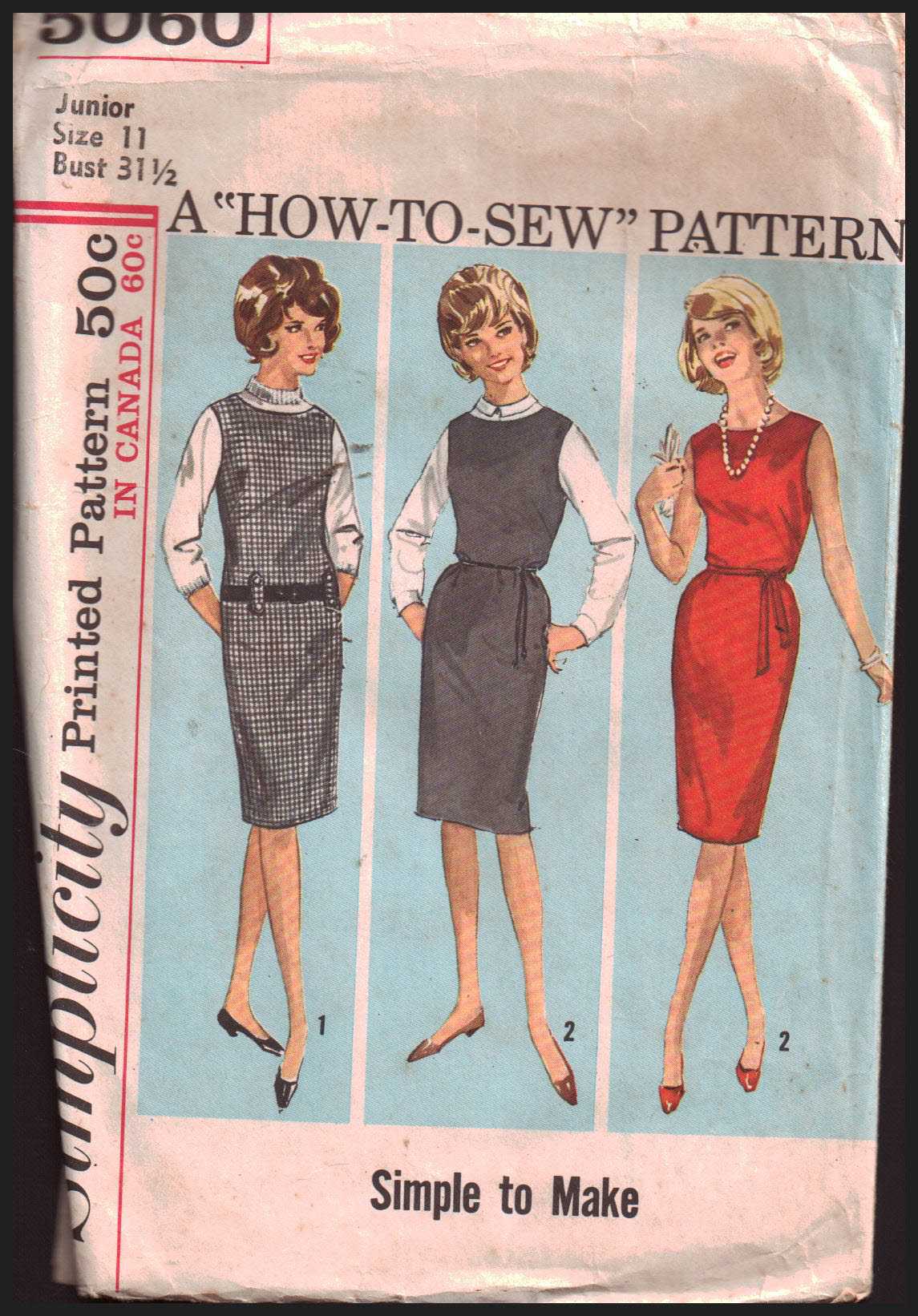 Simplicity 5060 Jumper, Dress Size: 11 Bust 31.5 Used Sewing Pattern