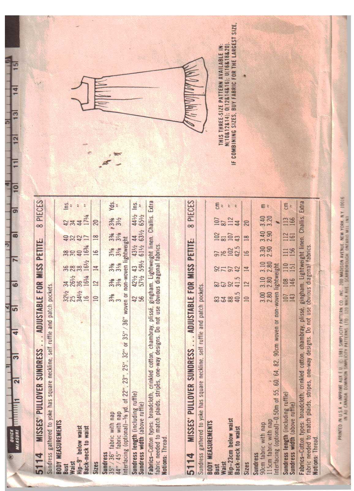 Simplicity 5114 Dress Size: O 12-14-16 Used Sewing Pattern - Image 2