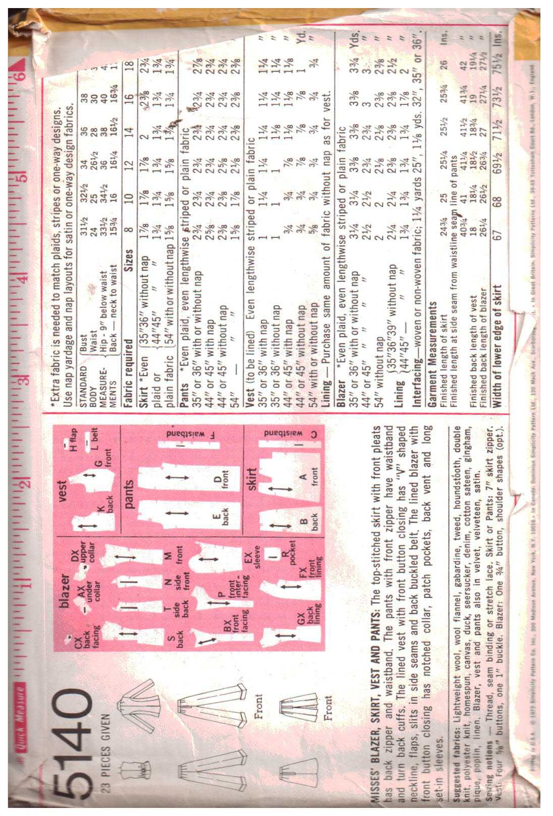 Simplicity 5140 Blazer, Skirt, Vest, Pants Size: 8 Bust 31.5 Used Sewing Pattern - Image 2