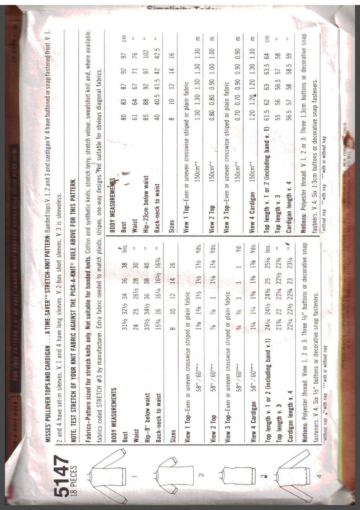 Simplicity 5147 Tops Size: 12 Used Sewing Pattern - Image 2