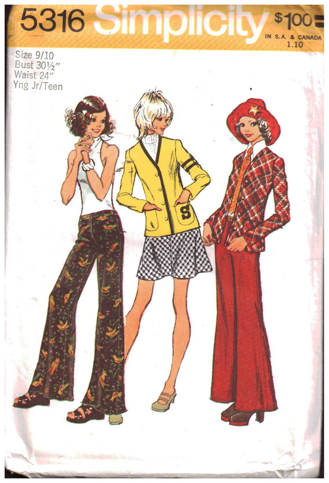 Simplicity 5316 Cardigan, Jacket, Bias Skirt, Bell-Bottom Pants Size: 9/10 Bust 30.5 Used Sewing Pattern