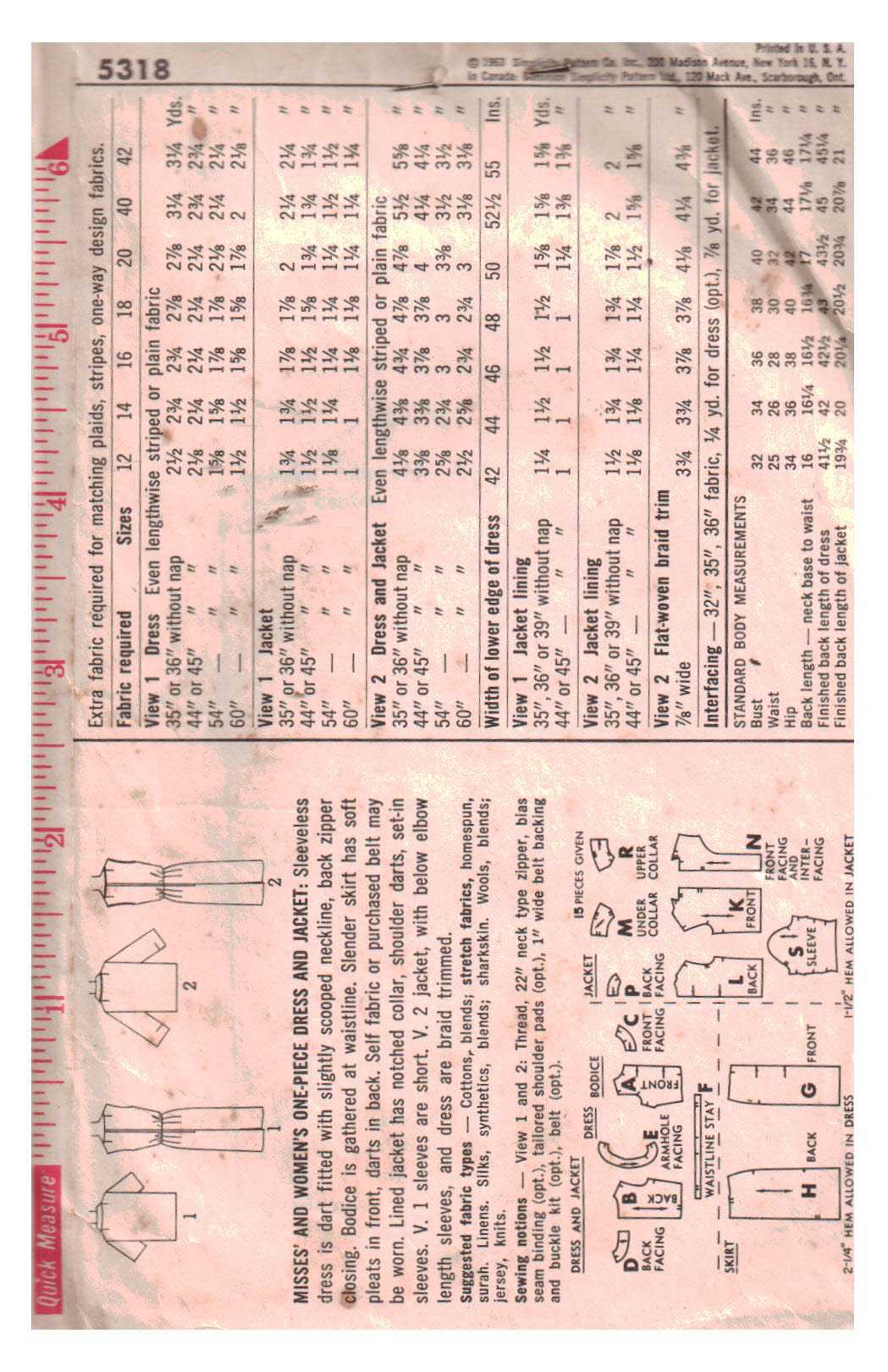 Simplicity 5318 Dress, Jacket Size: 14 Bust 34 Used Sewing Pattern - Image 2
