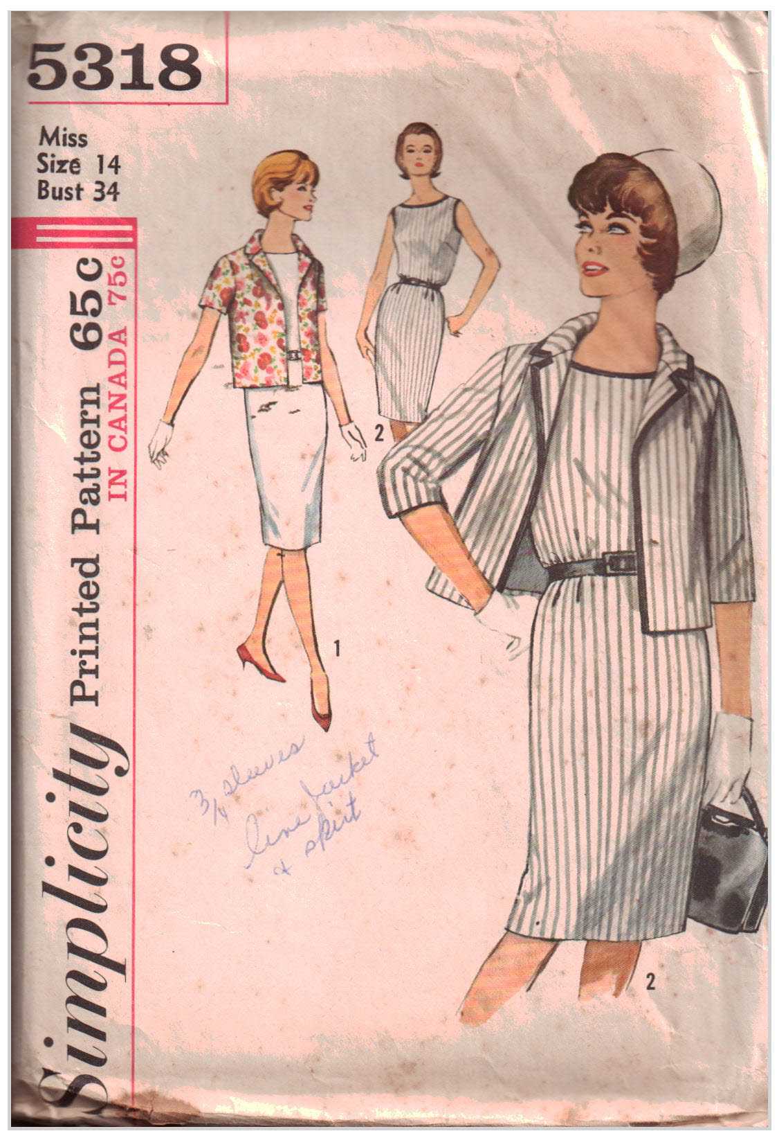 Simplicity 5318 Dress, Jacket Size: 14 Bust 34 Used Sewing Pattern