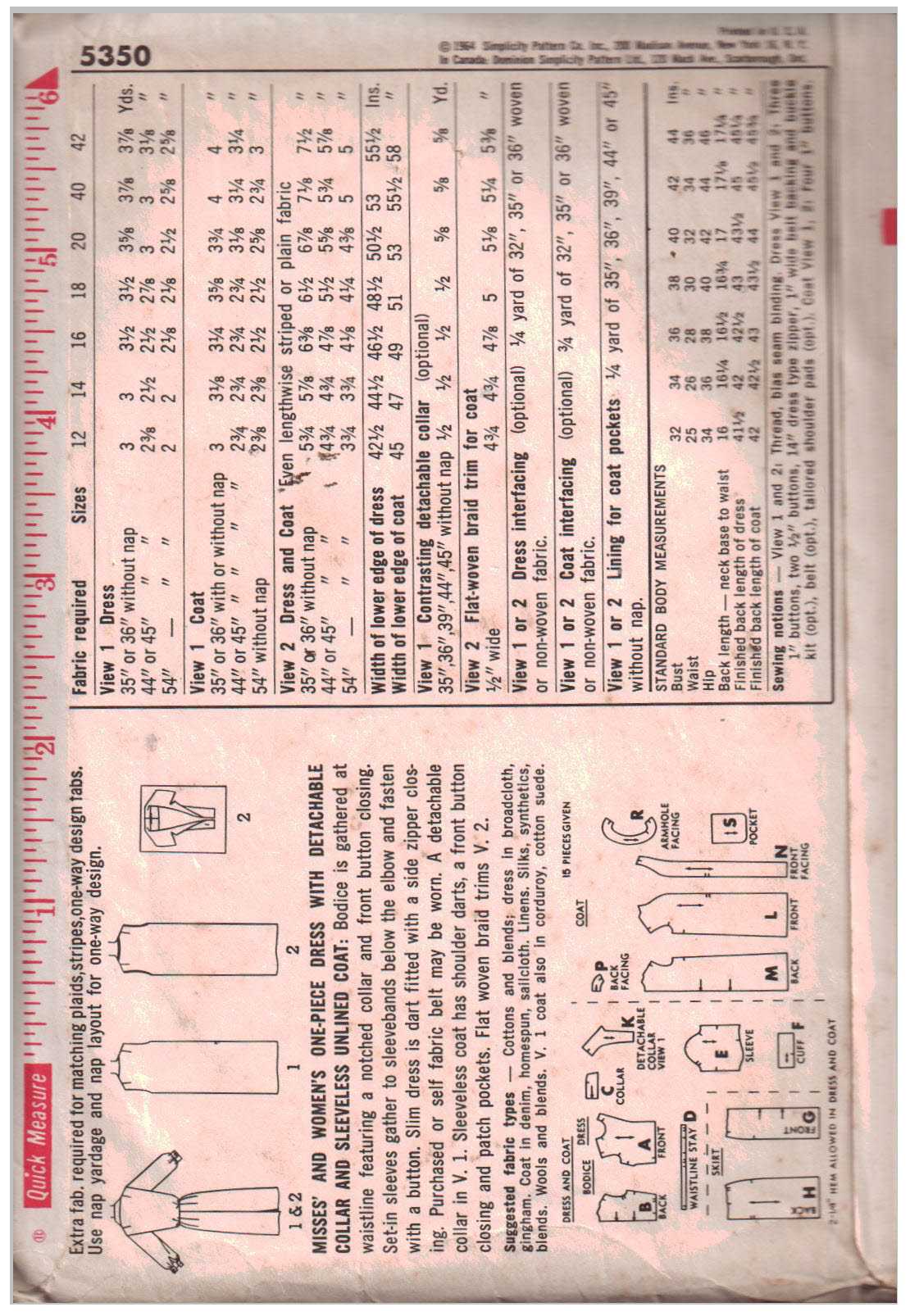 Simplicity 5350 Dress, Vest Size: 14 Bust 34 Used Sewing Pattern - Image 2