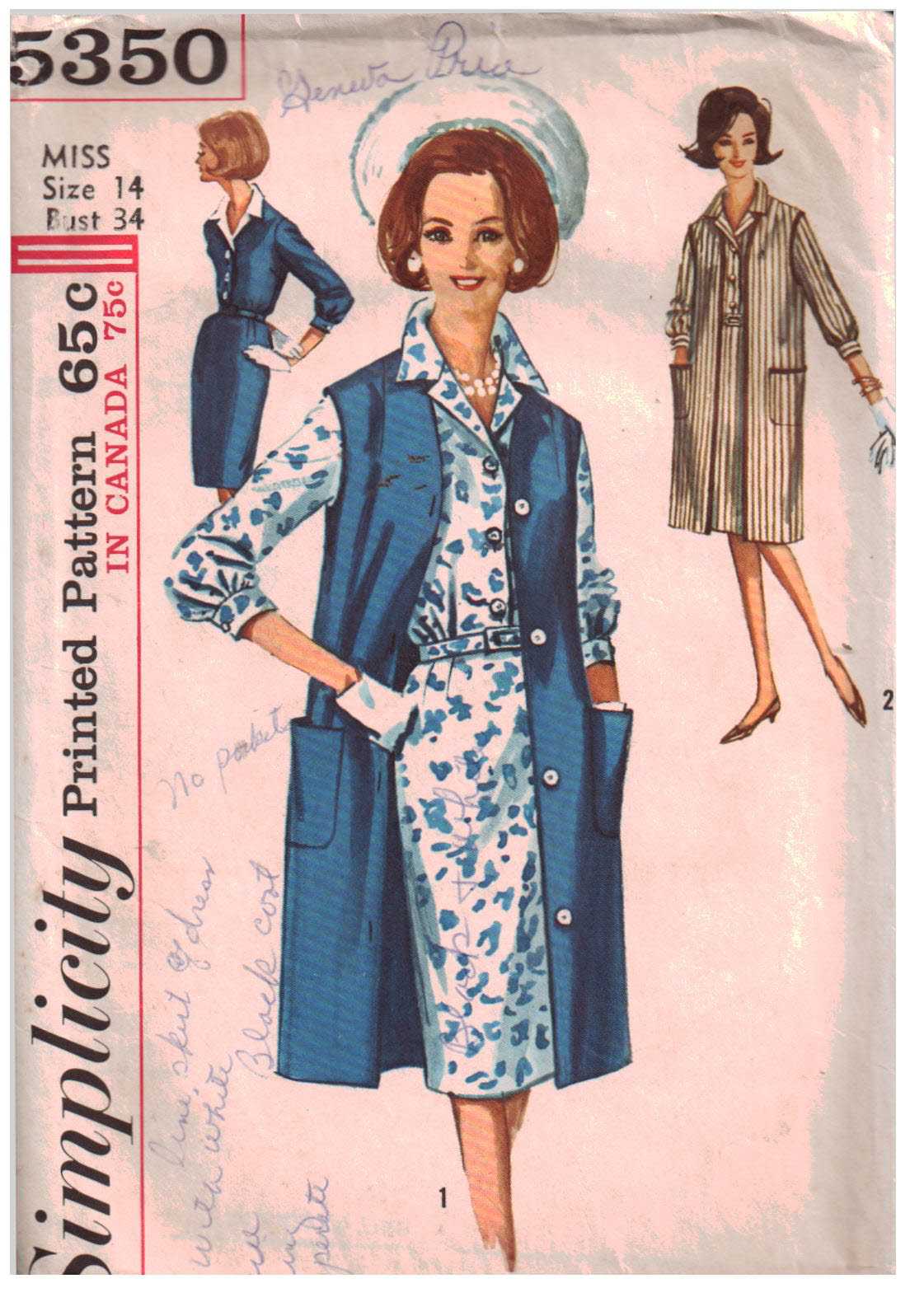 Simplicity 5350 Dress, Vest Size: 14 Bust 34 Used Sewing Pattern