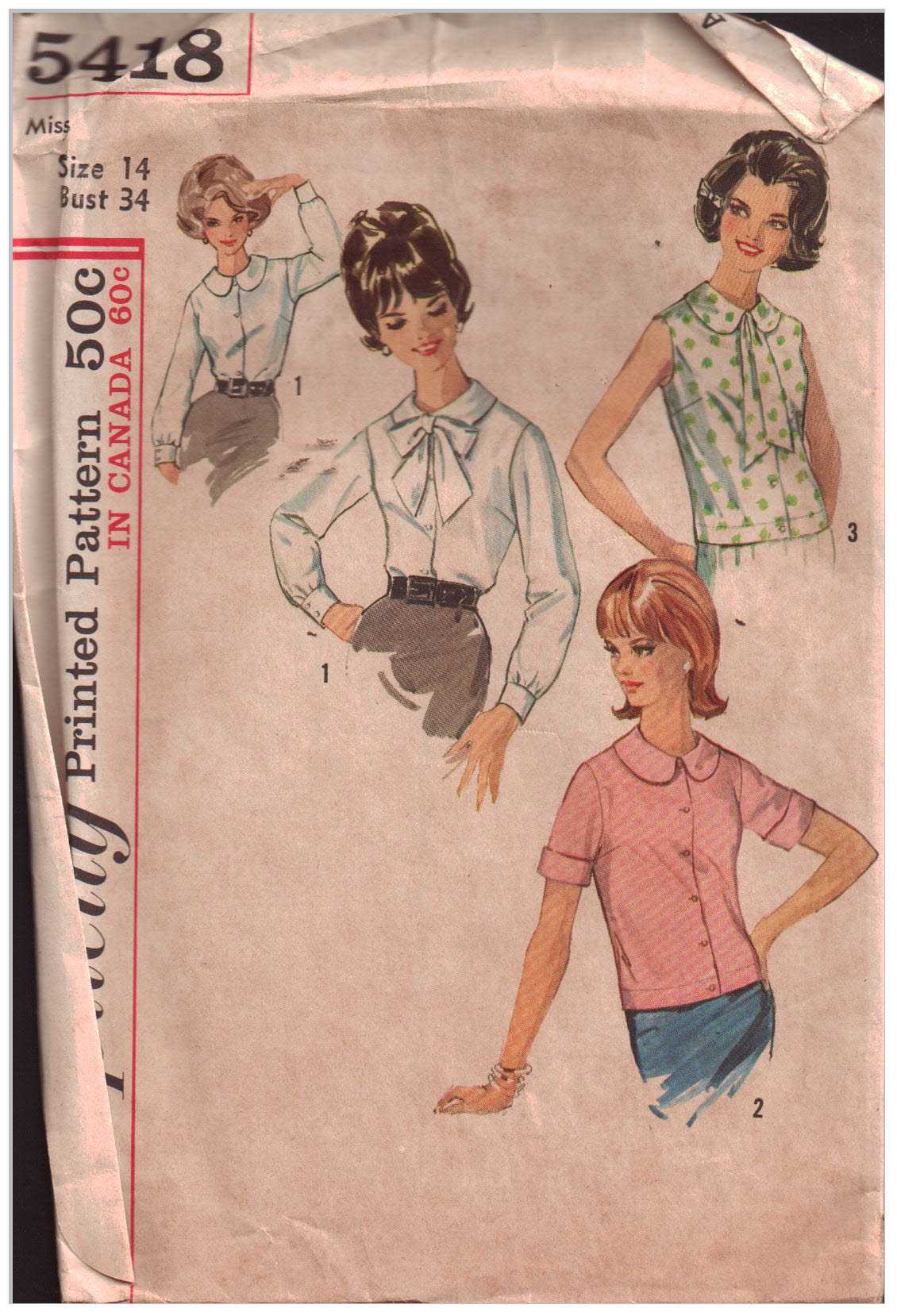 Simplicity 5418 Blouse Size: 14 Bust 34 Used Sewing Pattern