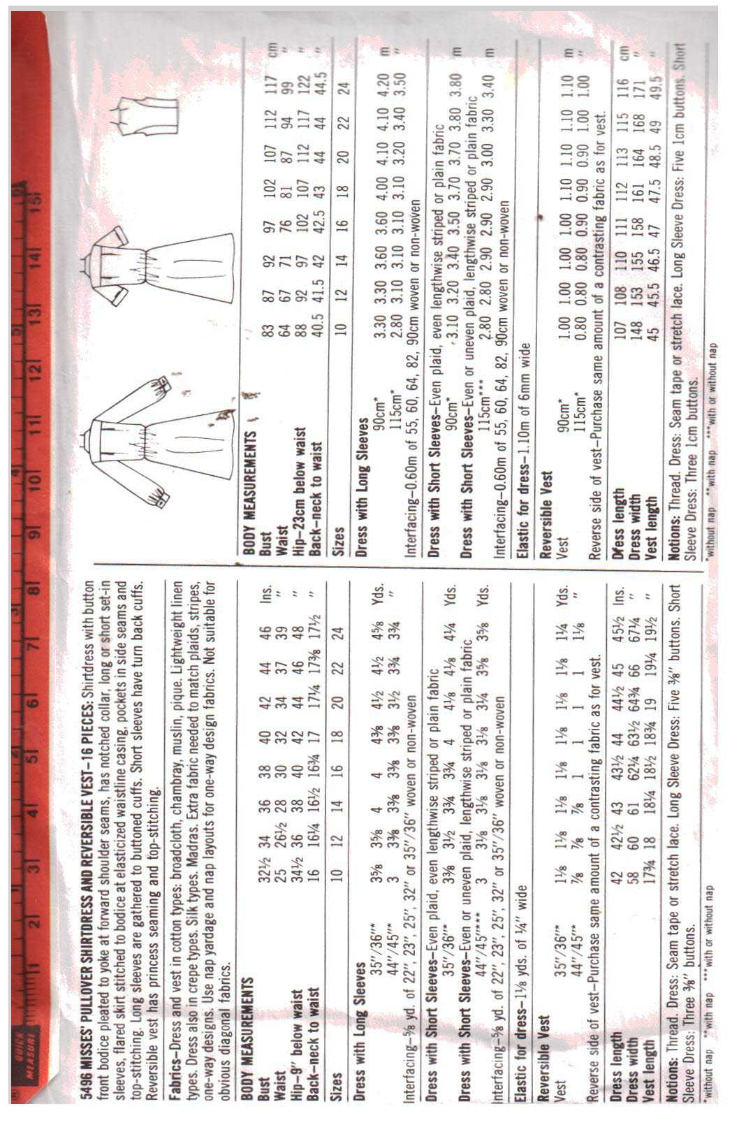 Simplicity 5496 Shirt Dress, Vest Size: 16 Used Sewing Pattern - Image 2