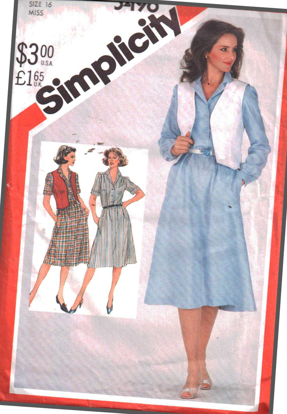 Simplicity 5496 Shirt Dress, Vest Size: 16 Used Sewing Pattern
