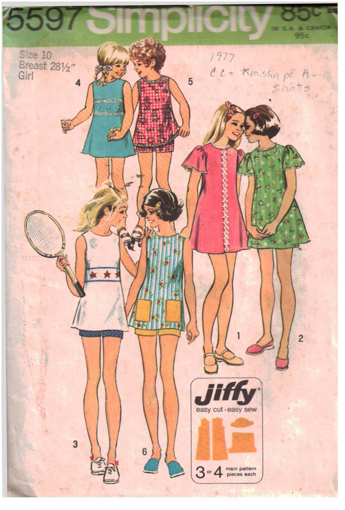 Simplicity 5597 Girl's Dress, Tunic, Shorts Size: 10 Breast 28.5 Used Sewing Pattern