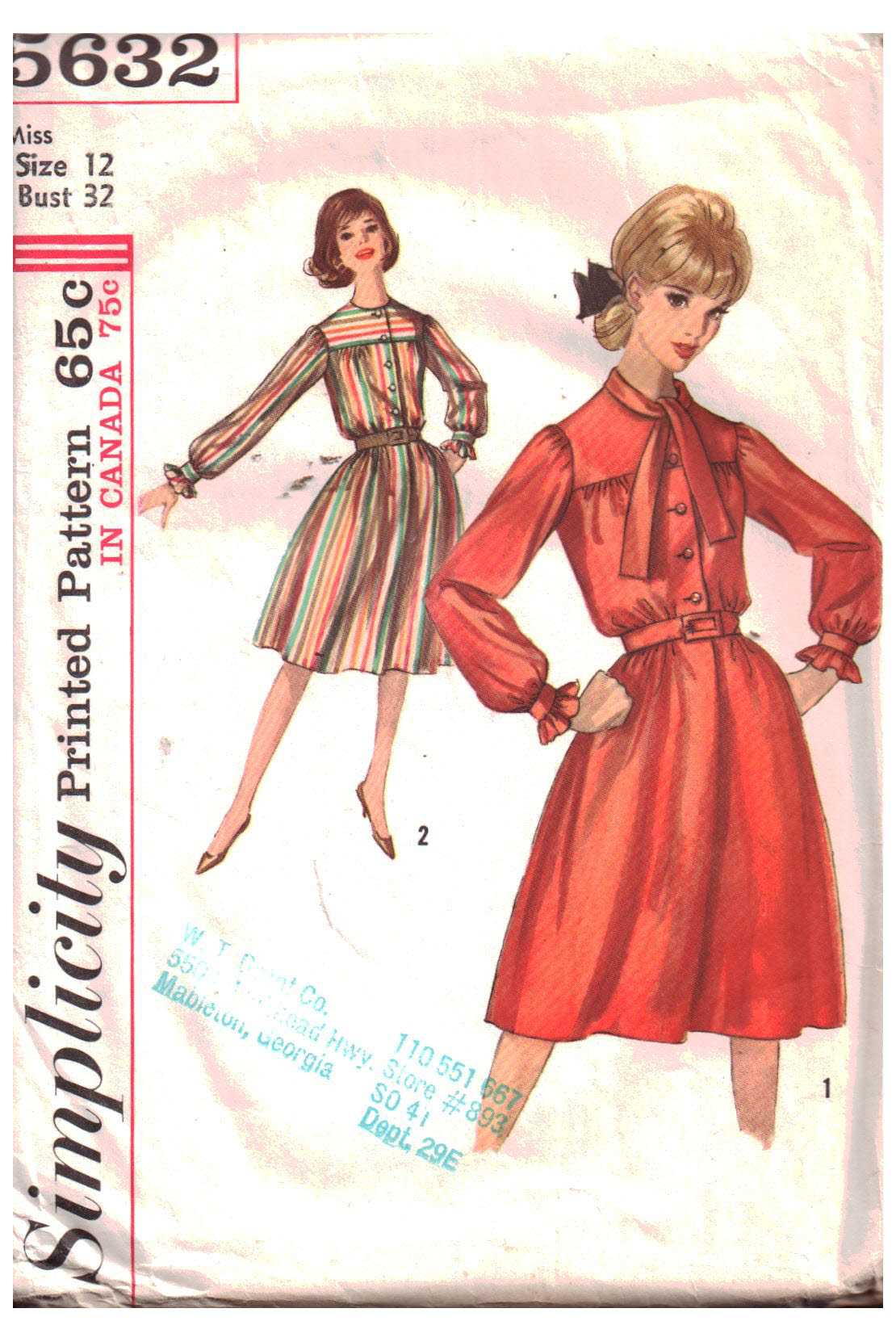 Simplicity 5632 Dress Size: 12 Bust 32 Used Sewing Pattern