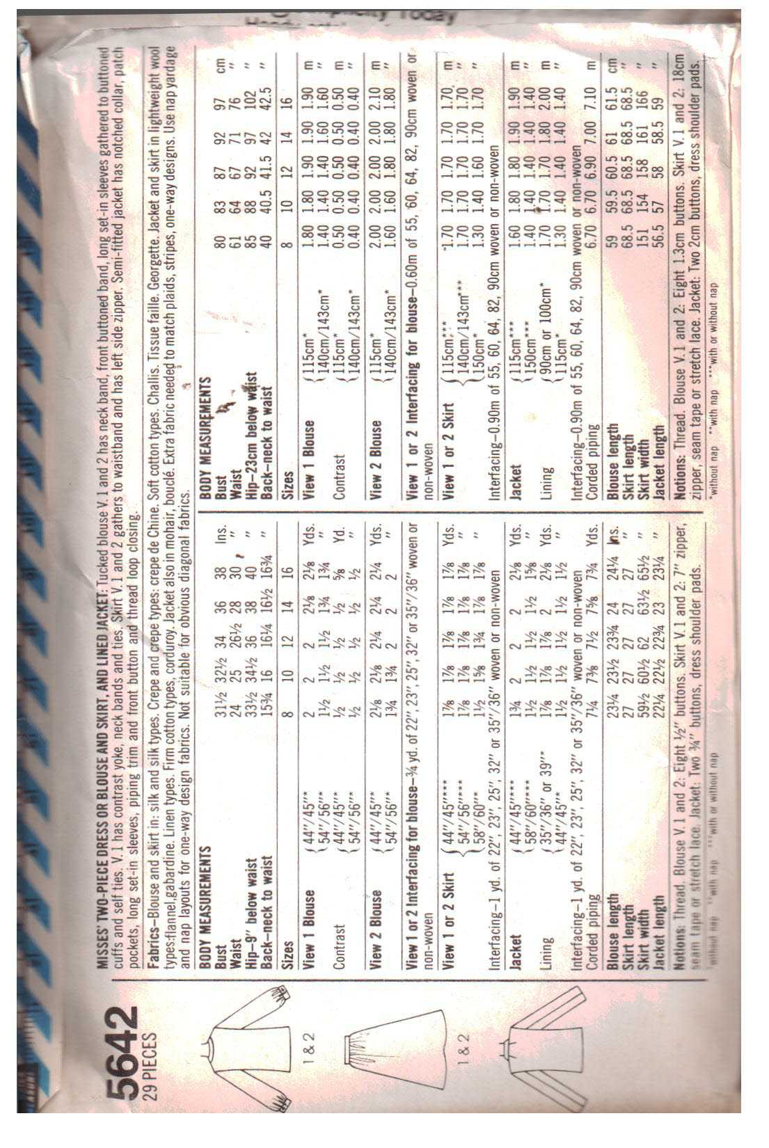 Simplicity 5642 Blouse, Skirt, Jacket Size: 10 Uncut Sewing Pattern - Image 2