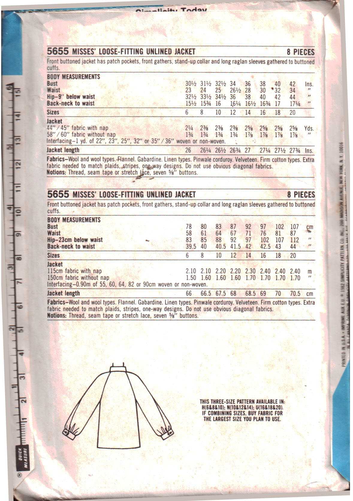 Simplicity 5655 Jacket Size: U 16-18-20 Uncut Sewing Pattern - Image 2