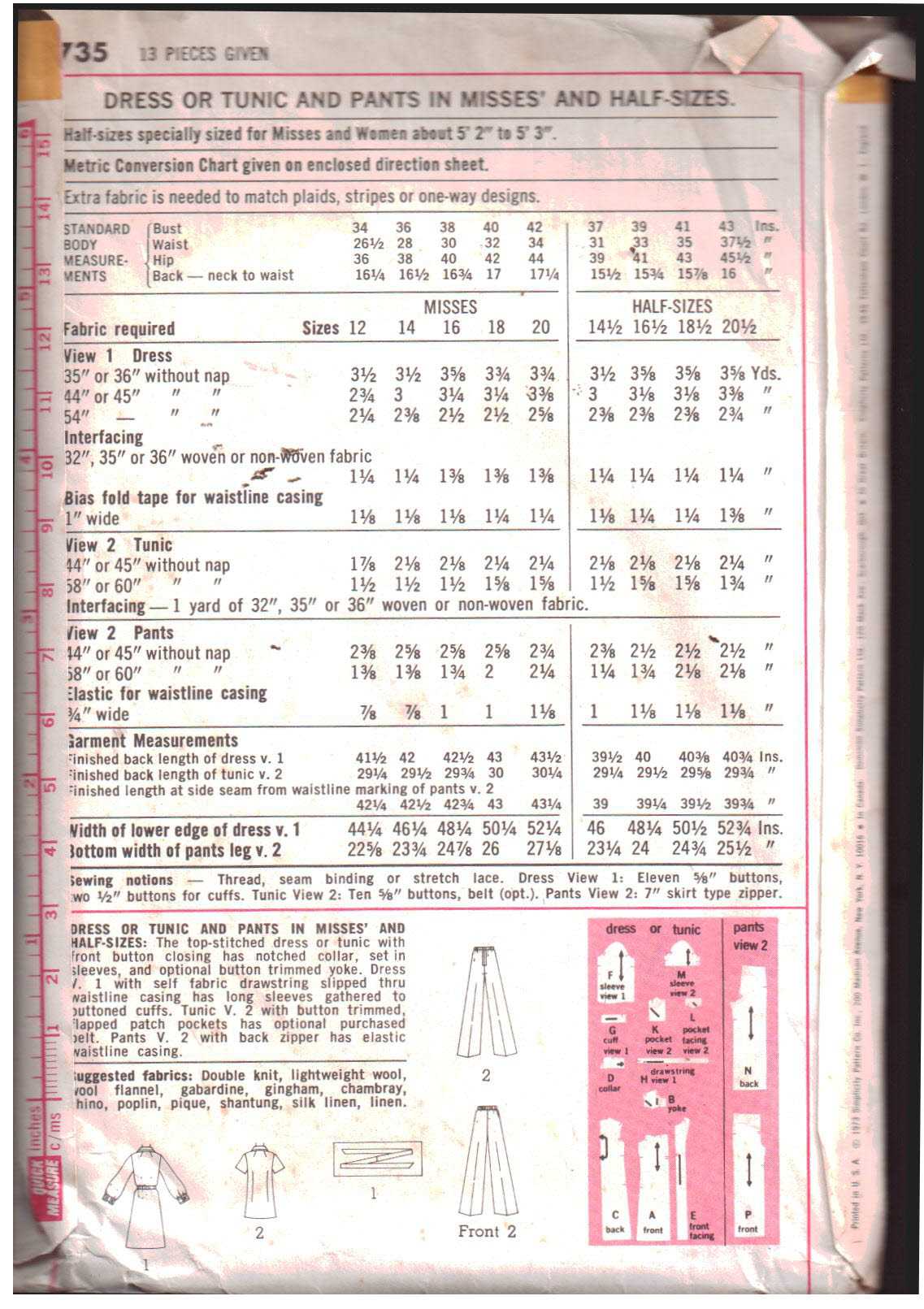 Simplicity 5735 Dress, Tunic, Pants Size: 16.5 Bust 39 or 20 Bust 42 Used Sewing Pattern - Image 2