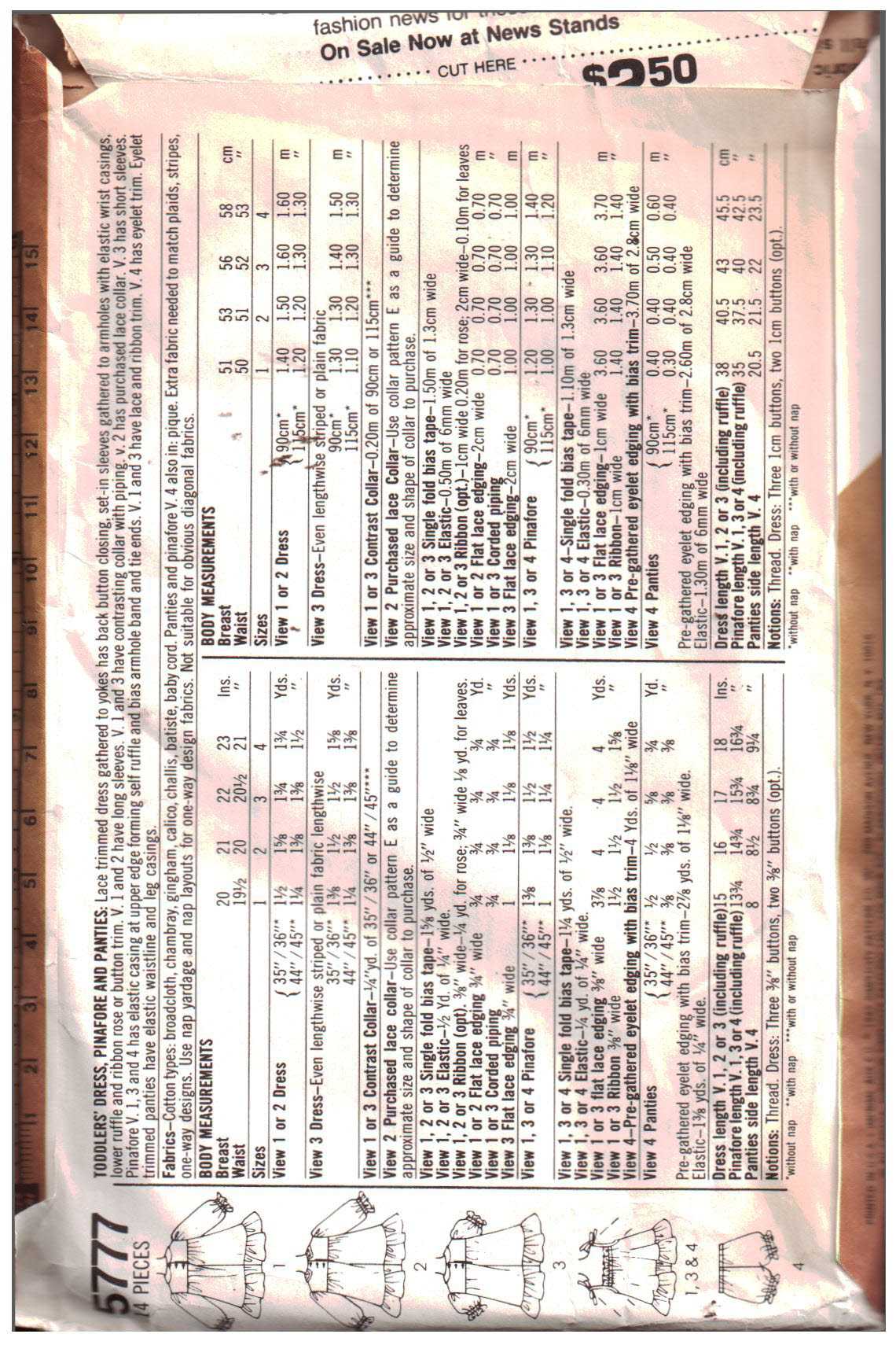 Simplicity 5777 Girl's Dress , Pinafore, Panties Size: 3 Used Sewing Pattern - Image 2