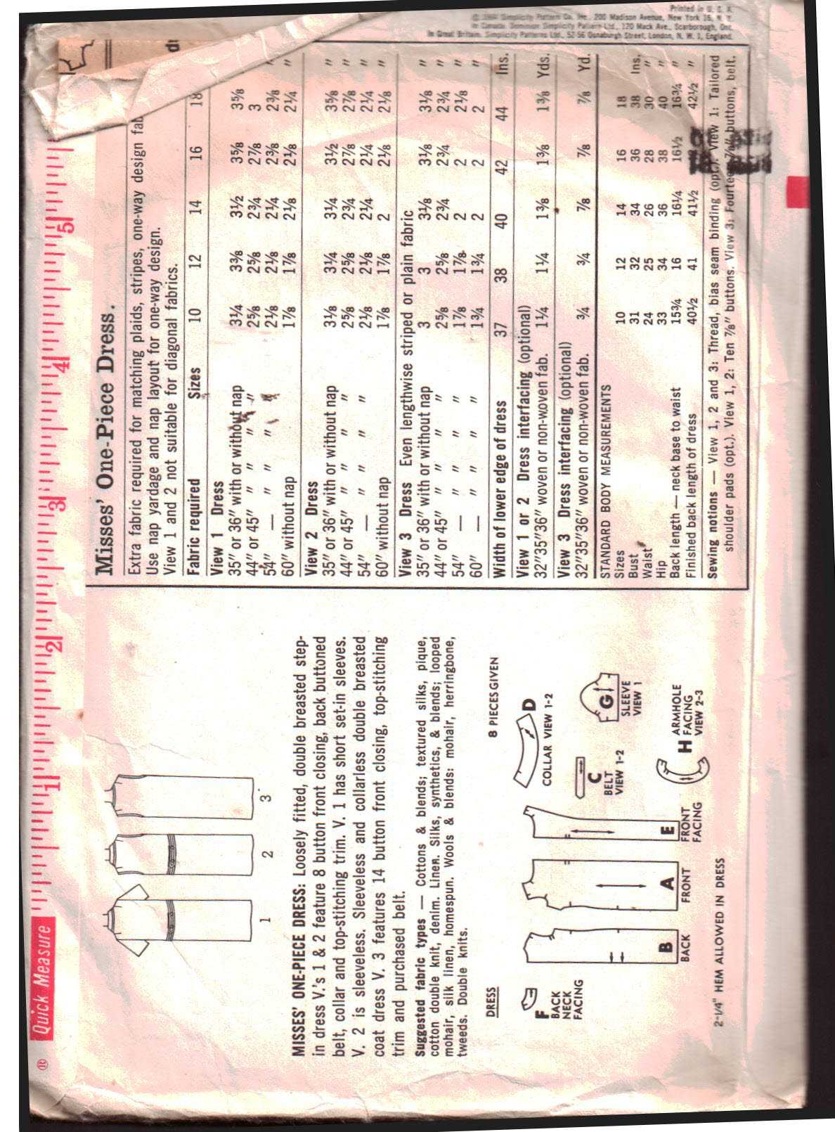 Simplicity 5818 Dress Size: 10 Bust 31 Used Sewing Pattern - Image 2