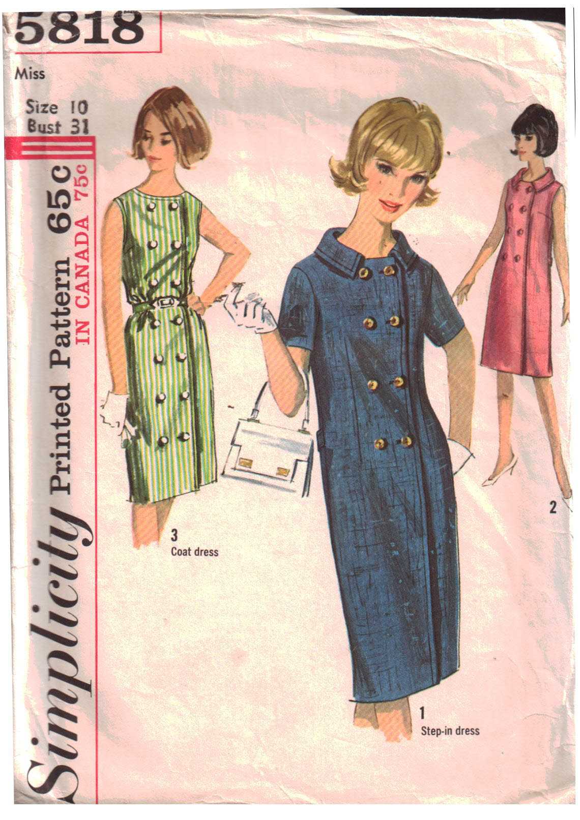 Simplicity 5818 Dress Size: 10 Bust 31 Used Sewing Pattern