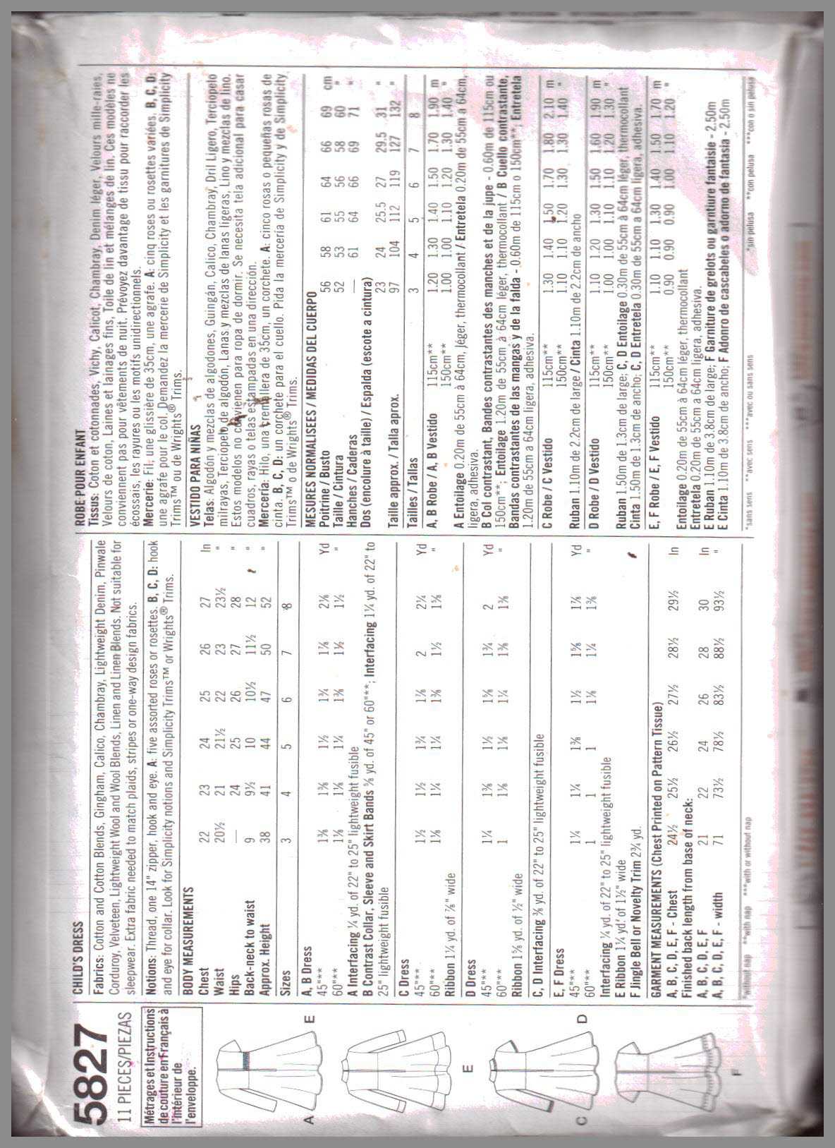 Simplicity 5827 Girl's Dress Size: A 3-8 Used Sewing Pattern - Image 2