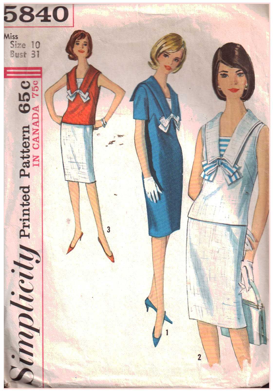Simplicity 5840 One-Piece Dress, Blouse, Skirt Size: 10 Bust 31 Used Sewing Pattern