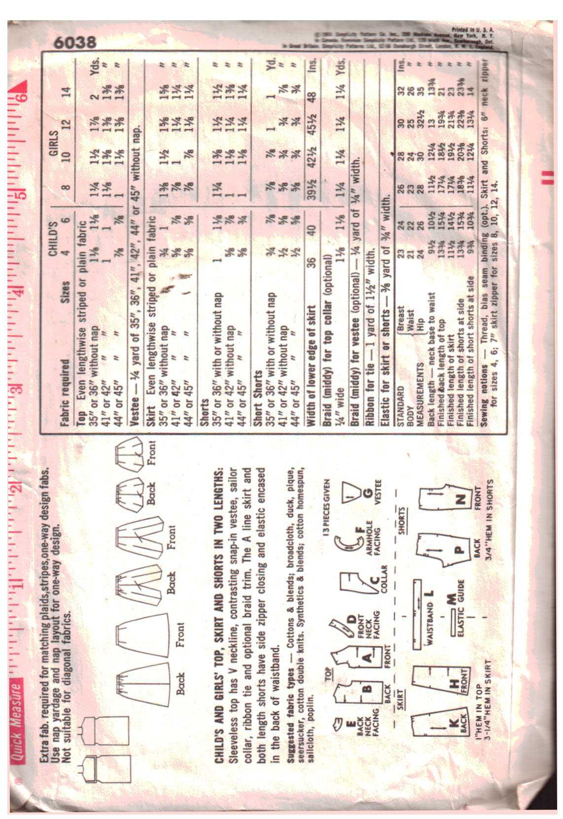 Simplicity 6038 Girl's Top, Skirt, Shorts Size: 10 Used Sewing Pattern - Image 2