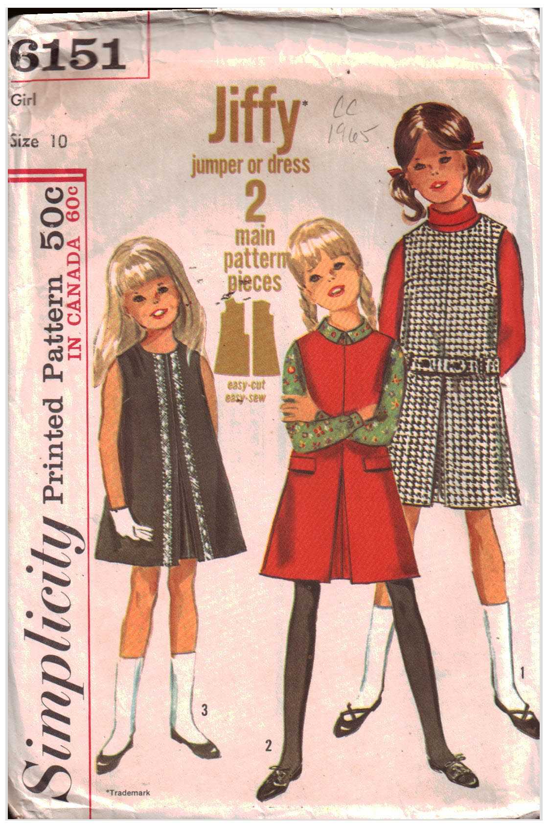 Simplicity 6151 Girl's Dress, Jumper Size: 10 Used Sewing Pattern
