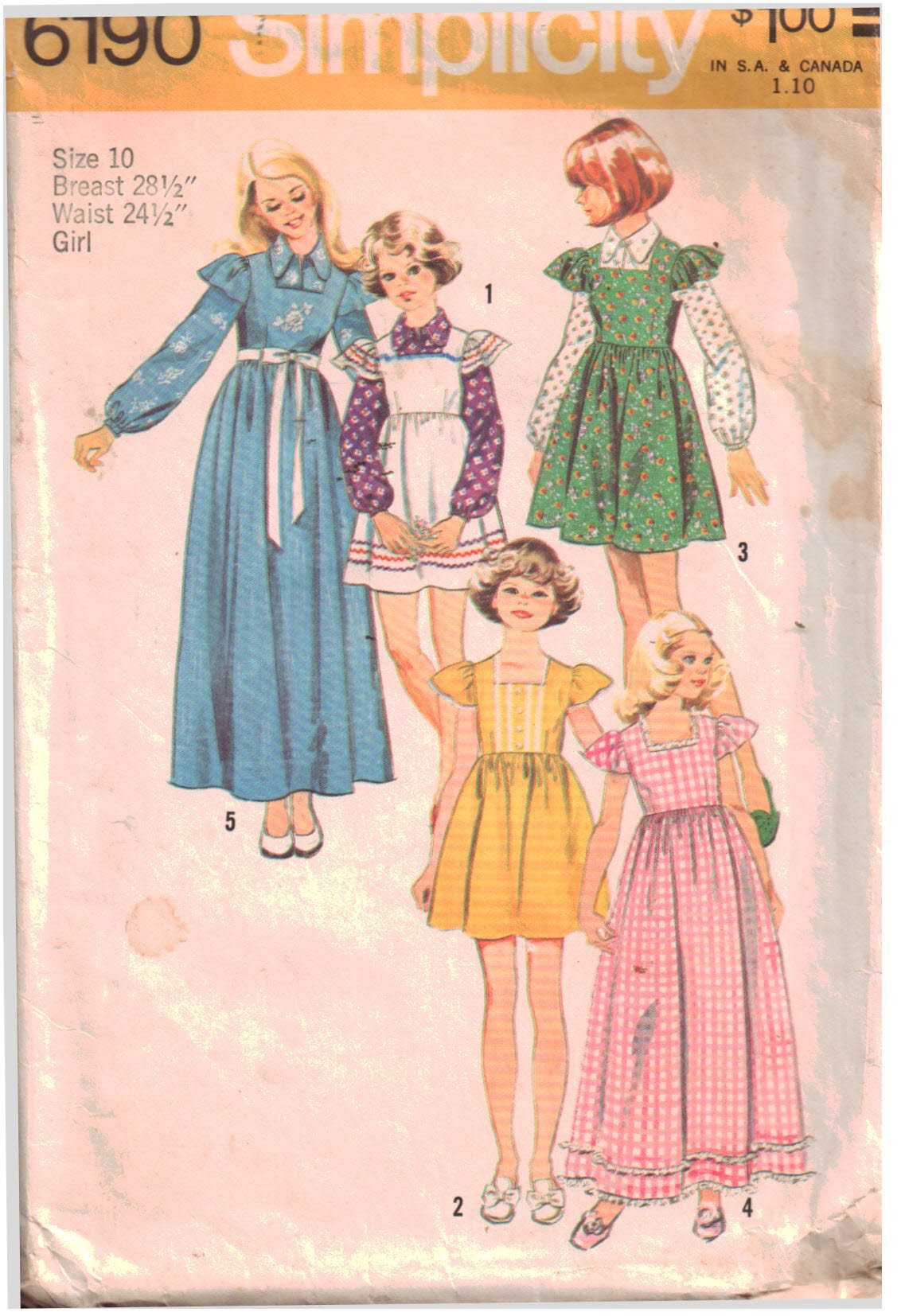 Simplicity 6190 Girl's Blouse, Dress, Jumper Size: 10 Breast 28.5 Used Sewing Pattern