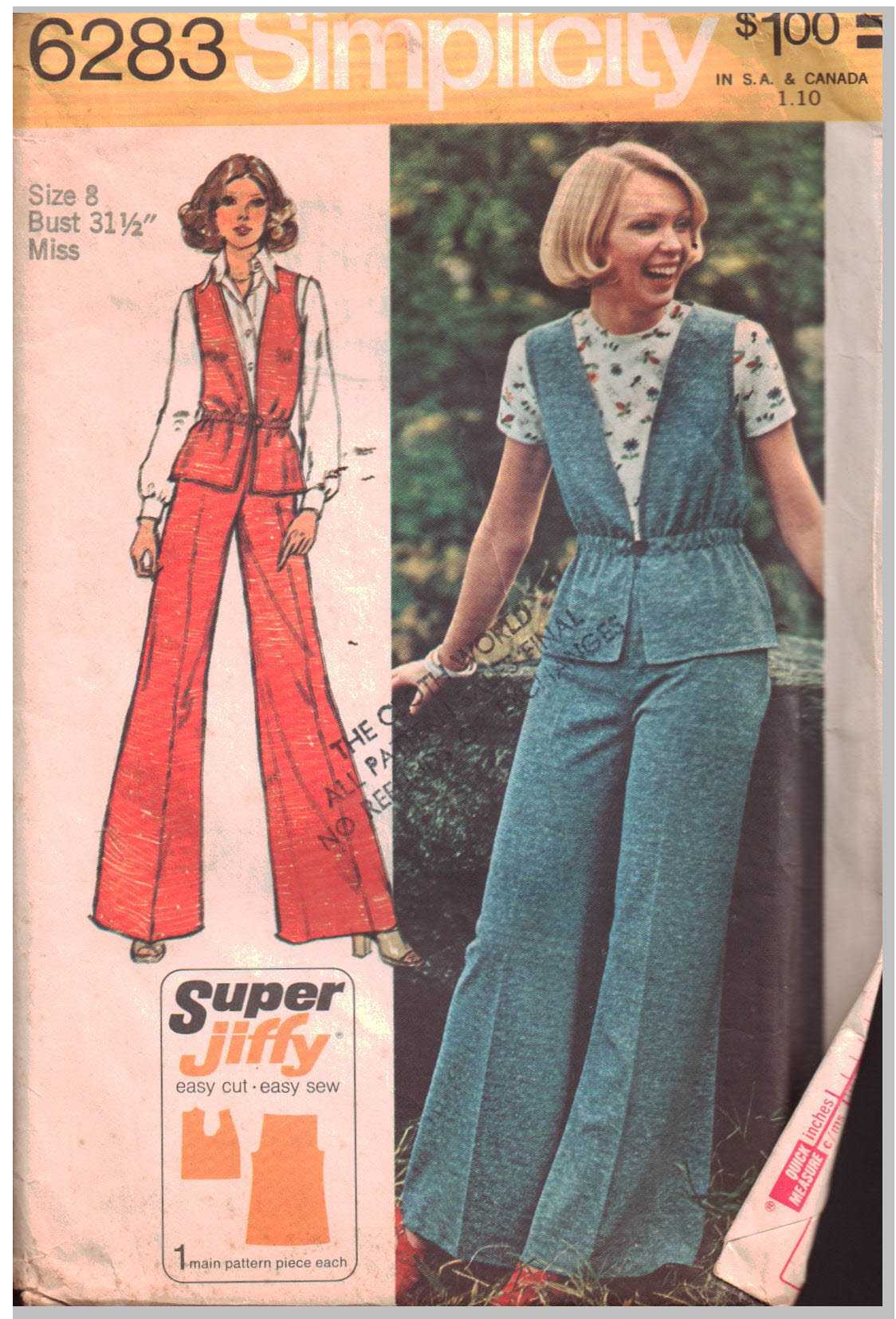 Simplicity 6283 Vest, Pants Size: 8 Bust 31.5 Used Sewing Pattern
