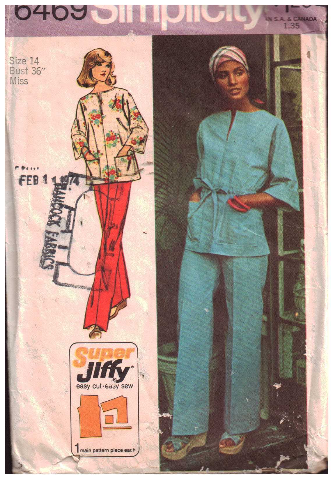 Simplicity 6469 Top, Pants Size: 14 Bust 36 Used Sewing Pattern