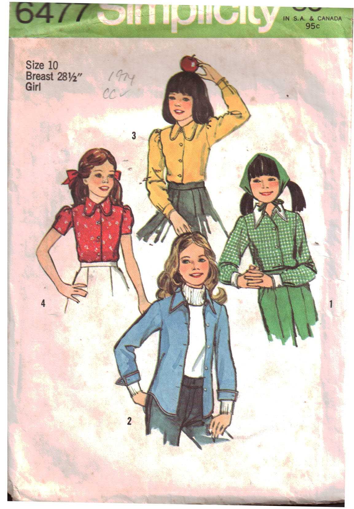 Simplicity 6477 Girl's Blouses Size: 10 Breast 28.5 Used Sewing Pattern