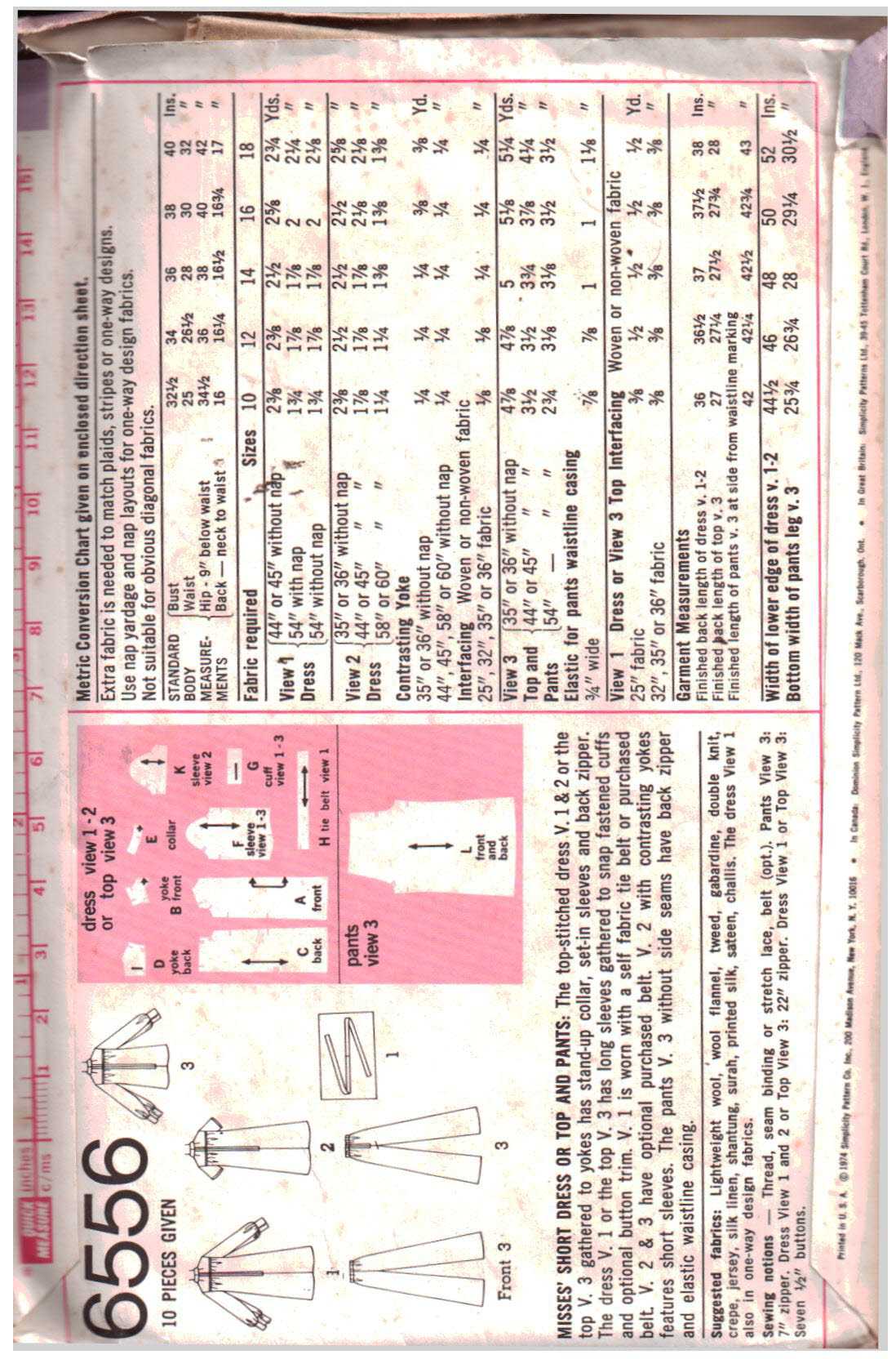 Simplicity 6556 Dress, Top, Pants Size: 12 Bust 34 Used Sewing Pattern - Image 2