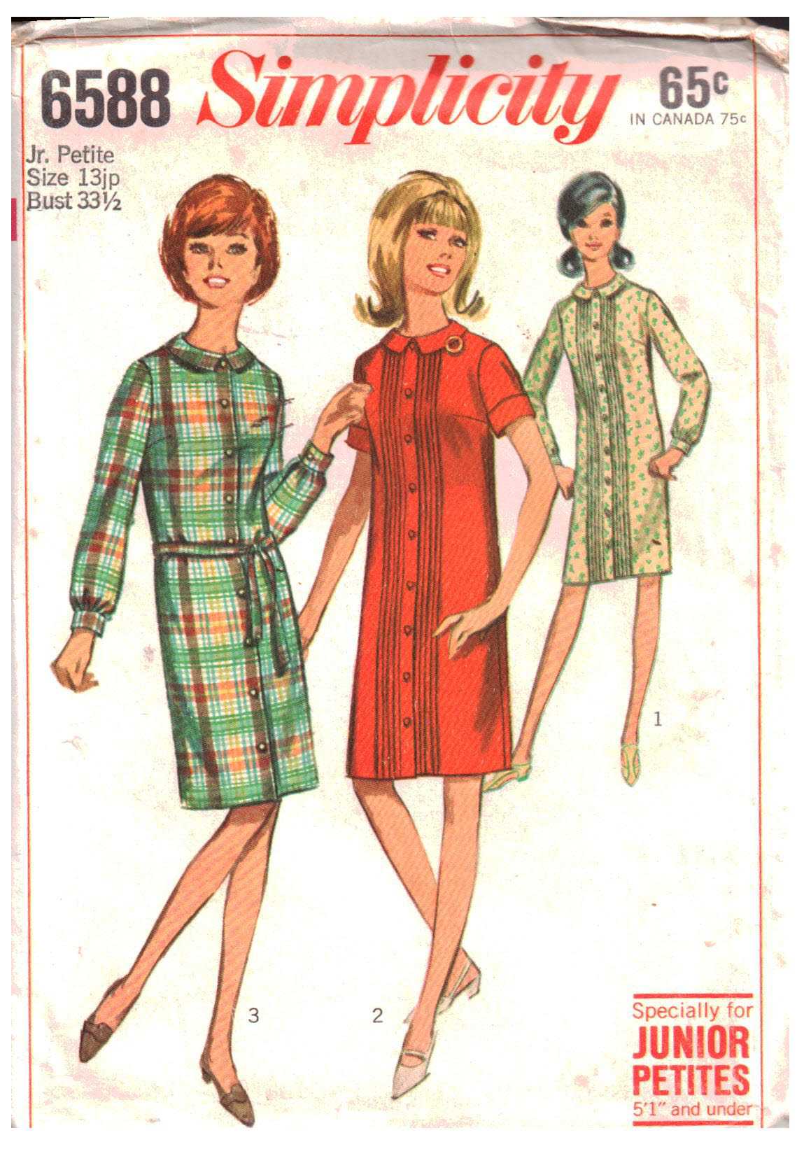 Simplicity 6588 Dress Size: 7J Bust 32 or 13J Bust 33.5 Uncut Sewing Pattern