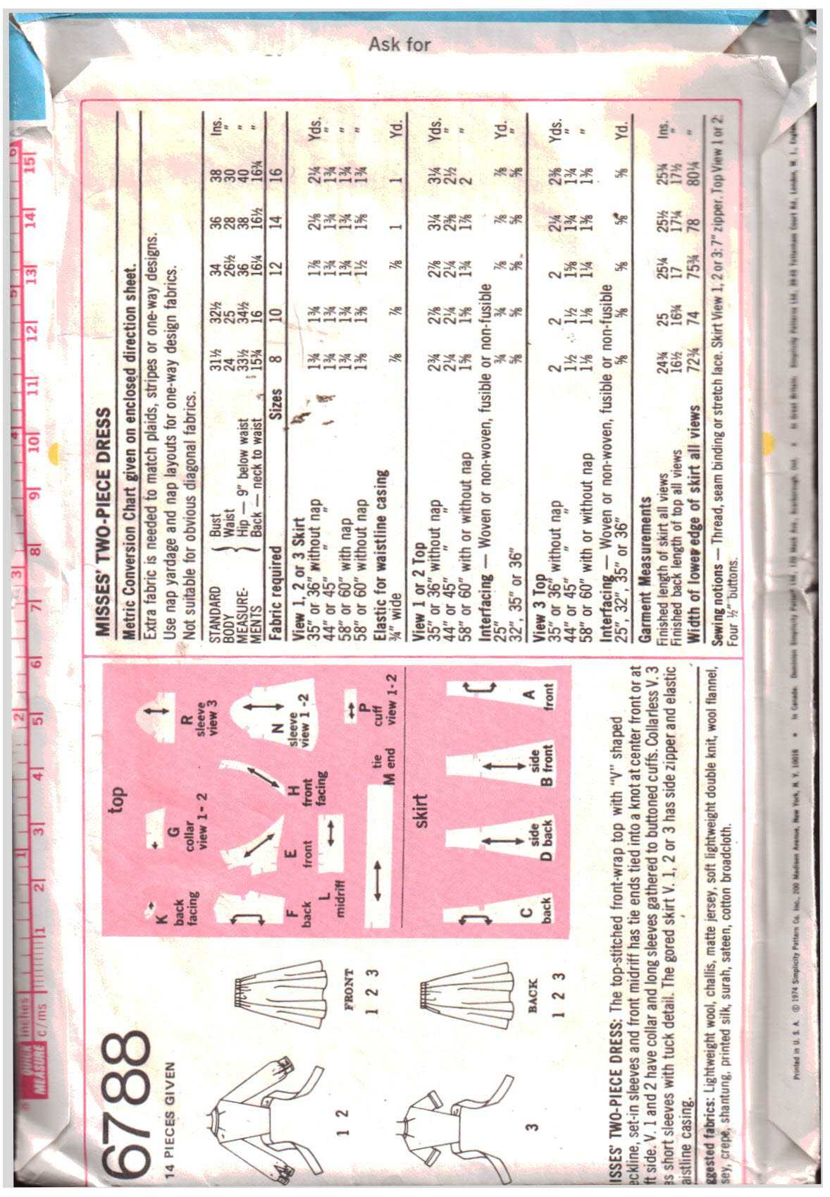 Simplicity 6788 Dress Size: 12 Bust 34 Used Sewing Pattern - Image 2